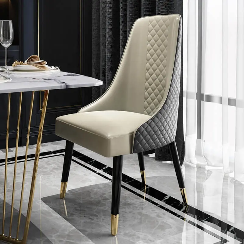 BELIZE Dining Chairs, Pu Leather Seat Chair for Living Room, Bedroom, Restaurant, Modern Contemporary Upholstered with Polished Wooden Legs ( White And Grey)