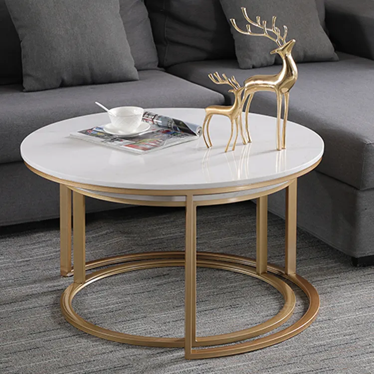 BARCA Coffee Table, Nesting Center Table, Movable Decorative Table, Round Leisure Table, Suitable For Bedside/Hallway/Living Room (Golden-White)