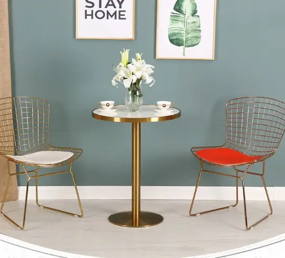 CASTLE || Premium Side Table || SS Side Table with Marble Top || Side Table for Living Room, Sofa Side Table or Bed Side Stand (White And Golden)