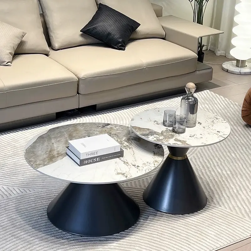 Saigon center Table With Marble Top And Iron + Metal Base
