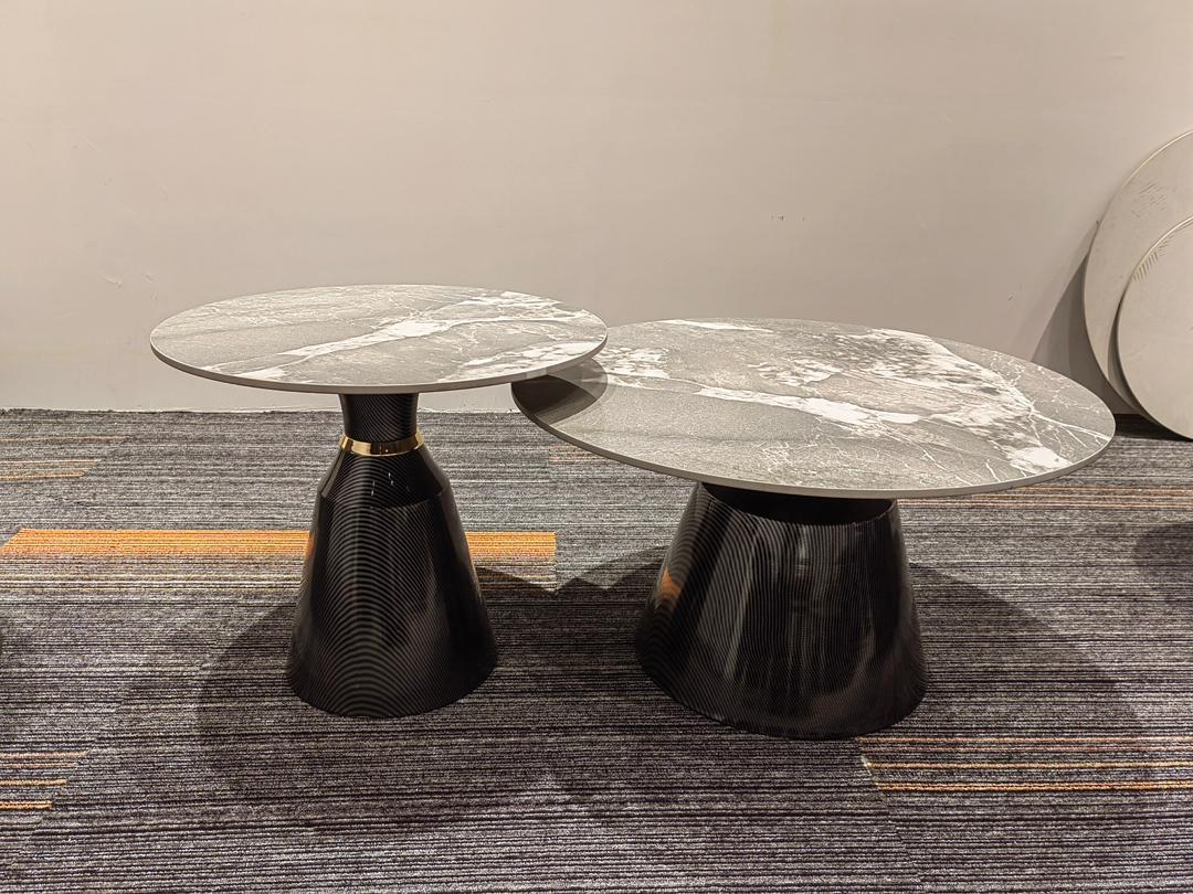 CAVALLI Metal Round Coffee Table Set of 2 for Living Room. The Tables Feature Marble Finishing Center Table Tabletop.