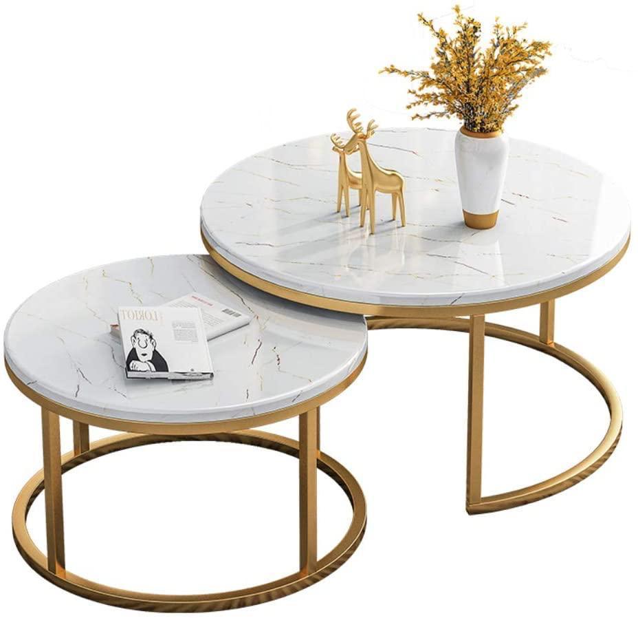 BARCA Coffee Table, Nesting Center Table, Movable Decorative Table, Round Leisure Table, Suitable For Bedside/Hallway/Living Room (Golden-White)