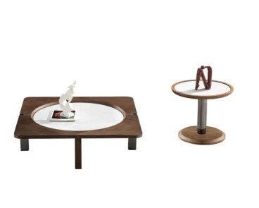 BRAGA Modern Marble Finish Set of Coffee Table 2 Piece, Nesting Stacking Tea Table Sofa Center Table for Living Room, Drawing Room Any Department (Brown)