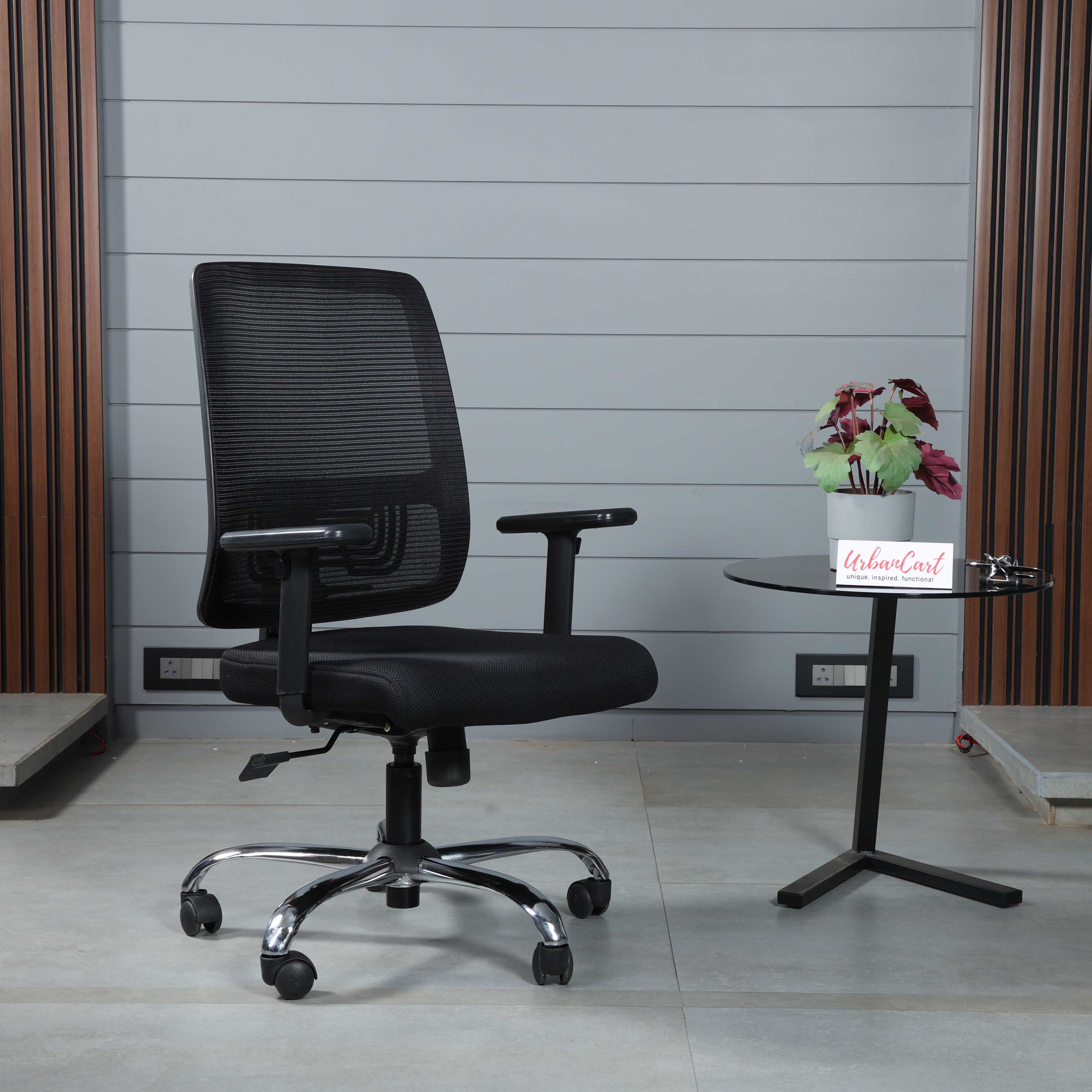 Jordan Mid Back Ergonomic Office Chair With Breathable Mesh And Armrest- Black