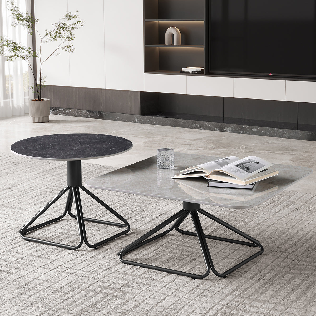 Avesta Center Table With Marble Top And Iron + Metal Base