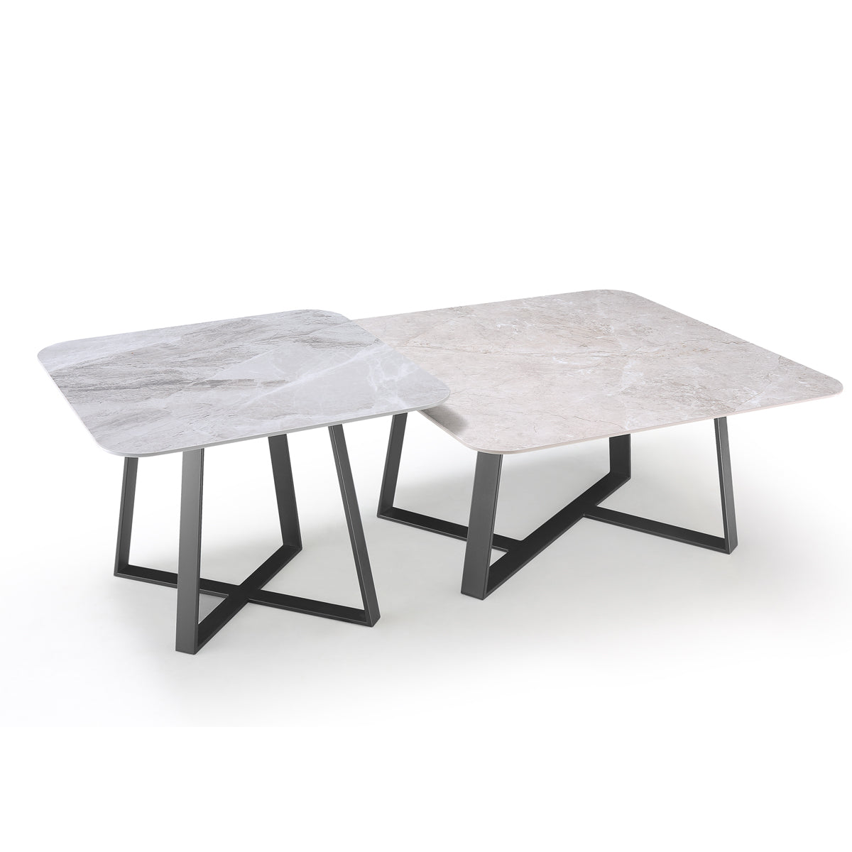 Brody Center Table With Marble Top And Iron + Metal Base - White + Grey