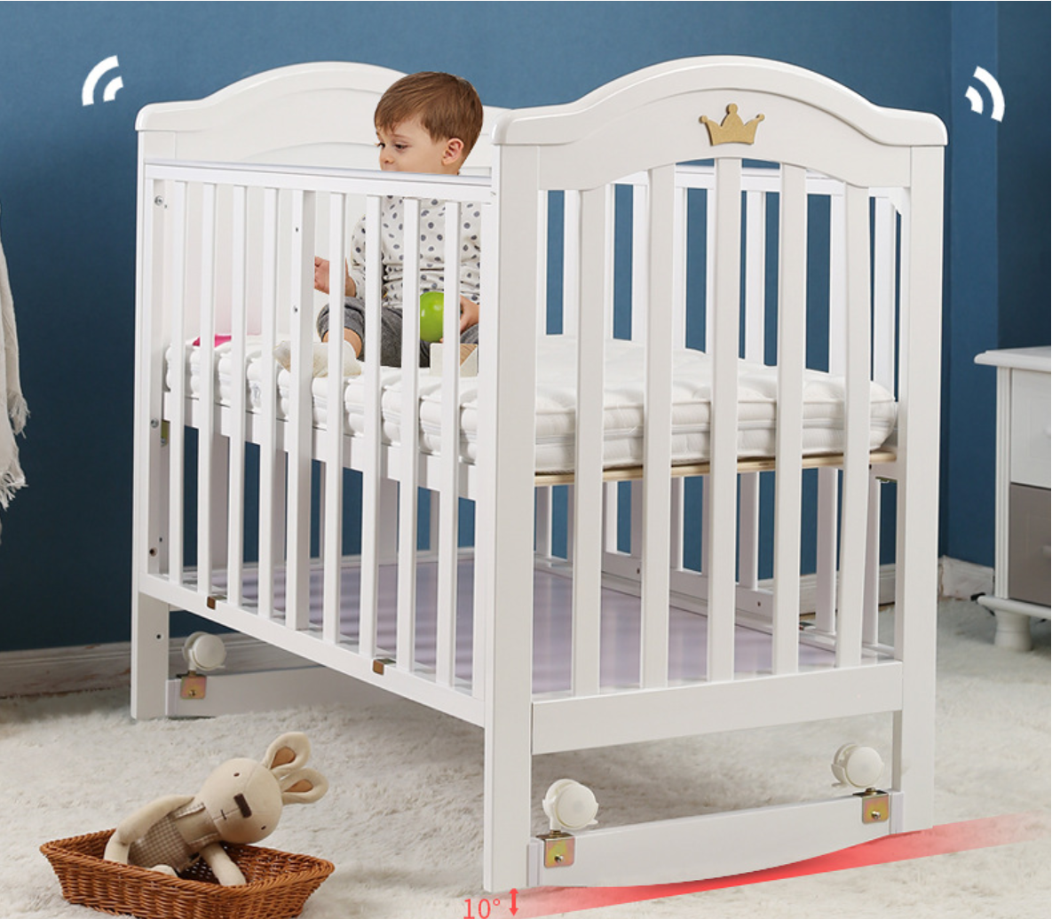 Bella Pine Wood Crib/Cot for Baby's Joy - White