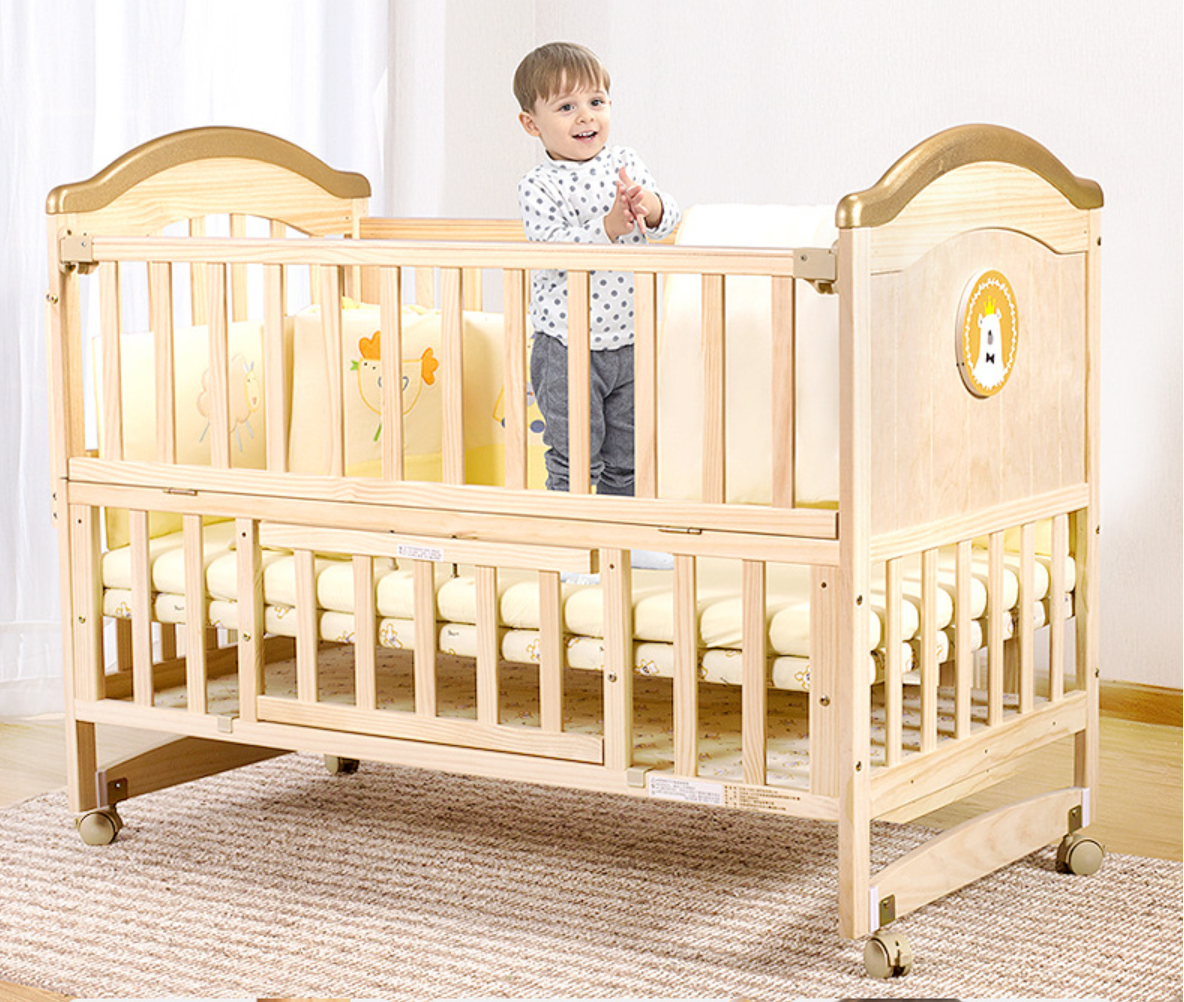 Leo Pine Wood Crib/Cot for Baby's Joy - Natural