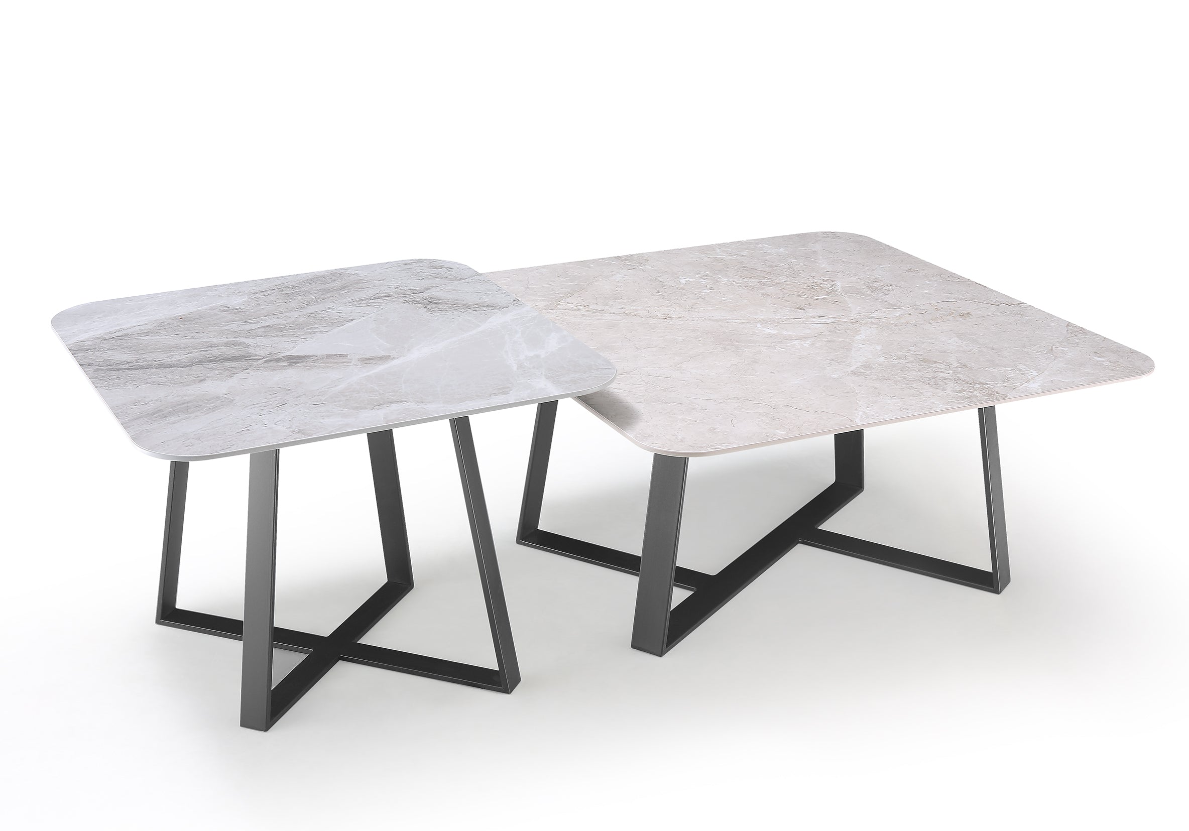 Brody Center Table With Marble Top And Iron + Metal Base - White + Grey