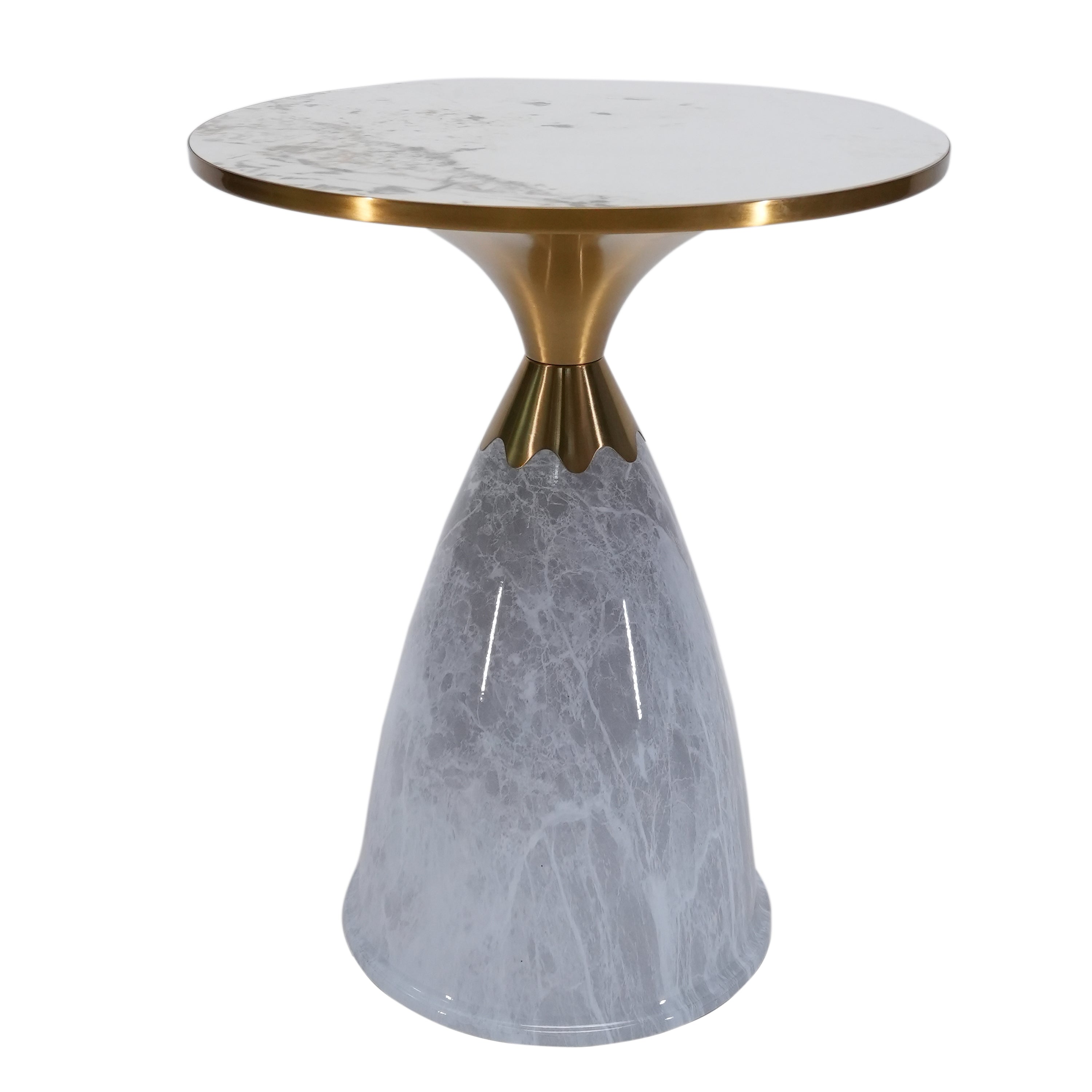 Maple Small Side Table With Marble Top And Metal Base  - Grey