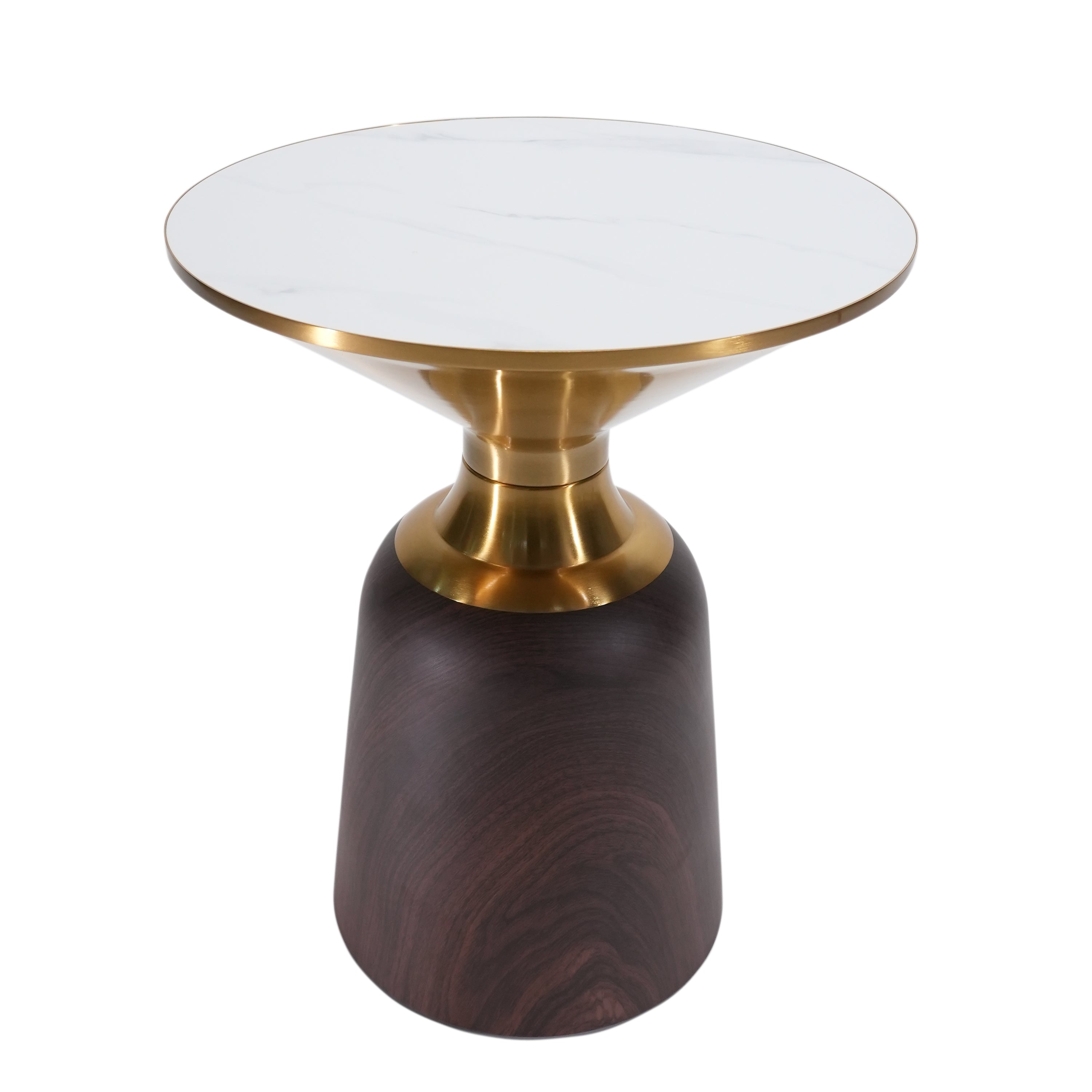 Avior Small Modern Round Side Table With Marble Top and Metal Base for Living Room, Bedroom, Sofa and Couch - Brown