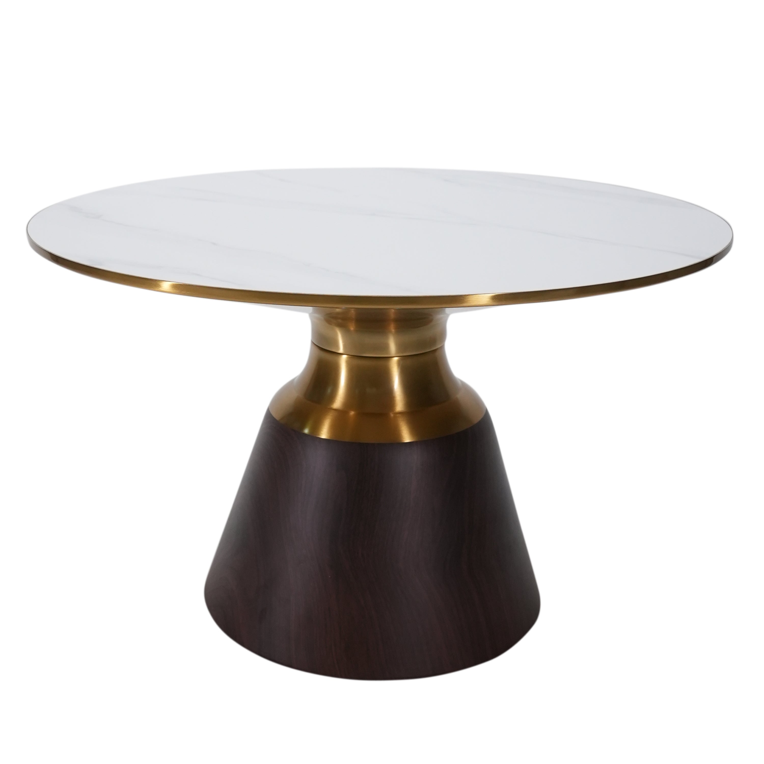 Avior Big Modern Round Side Table With Marble Top and Metal Base for Living Room, Bedroom, Sofa and Couch - Brown