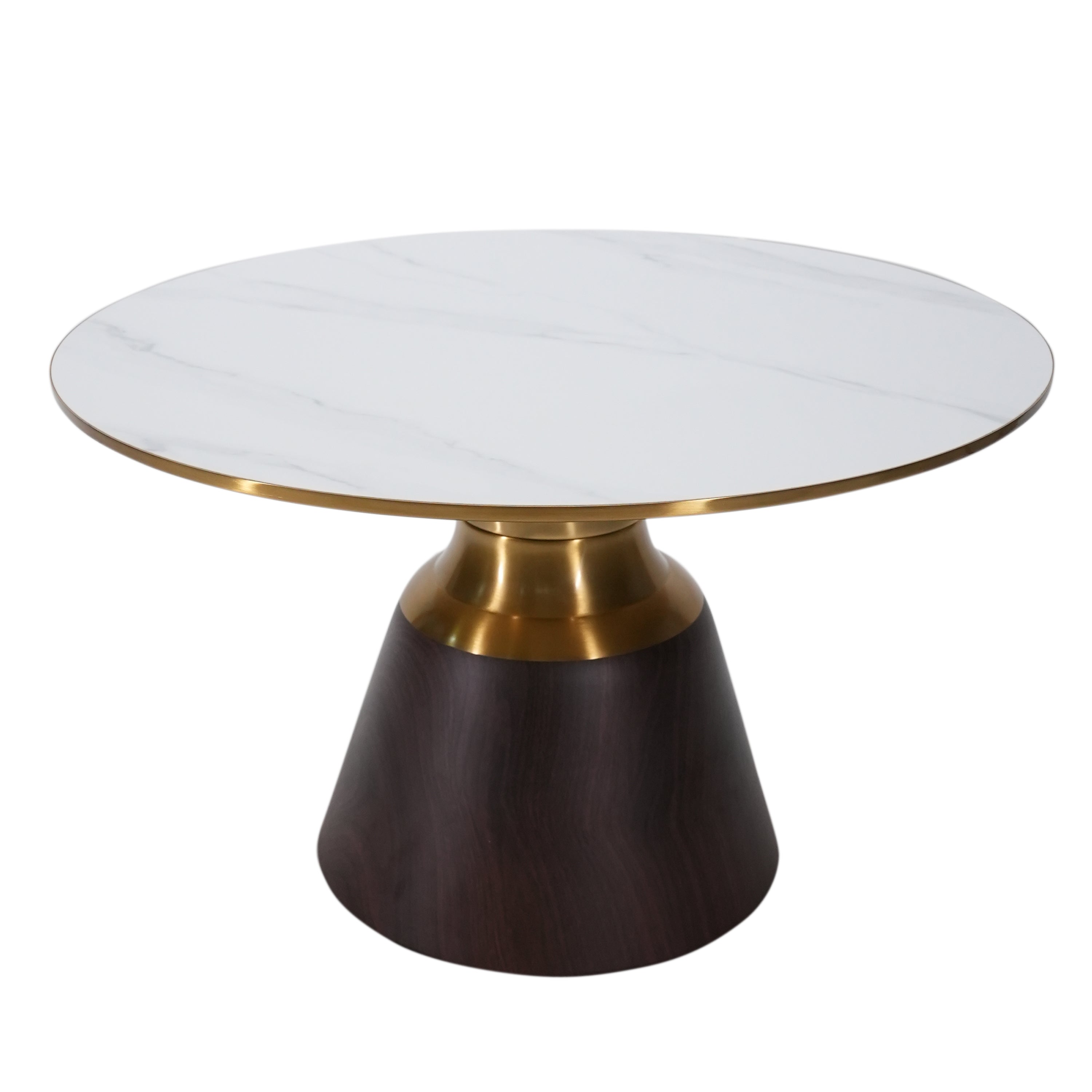 Avior Big Modern Round Side Table With Marble Top and Metal Base for Living Room, Bedroom, Sofa and Couch - Brown