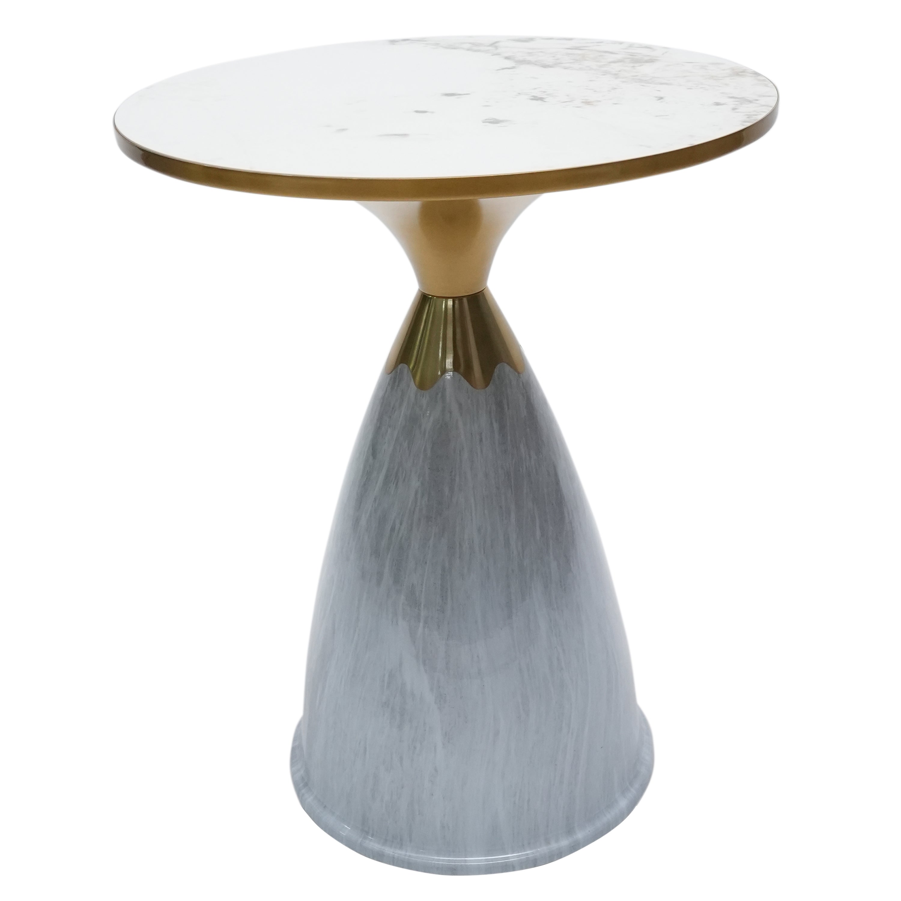 Maple Small Side Table With Marble Top And Metal Base  - Grey