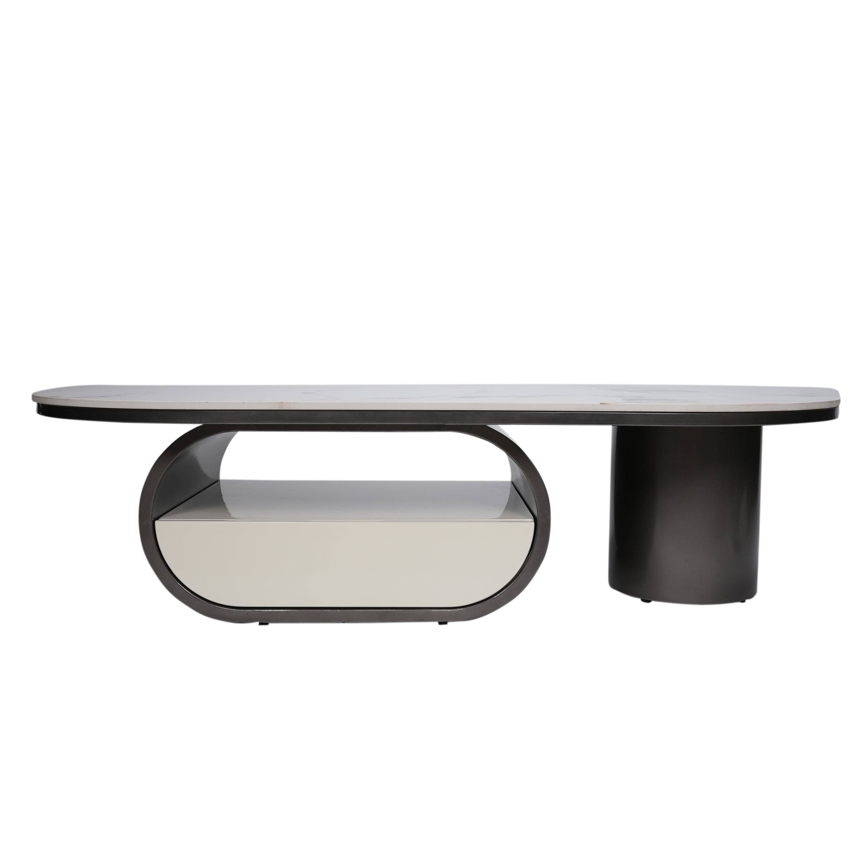 Norwhich Center Table With Marble Top And Iron + Metal Base With Storage - Black