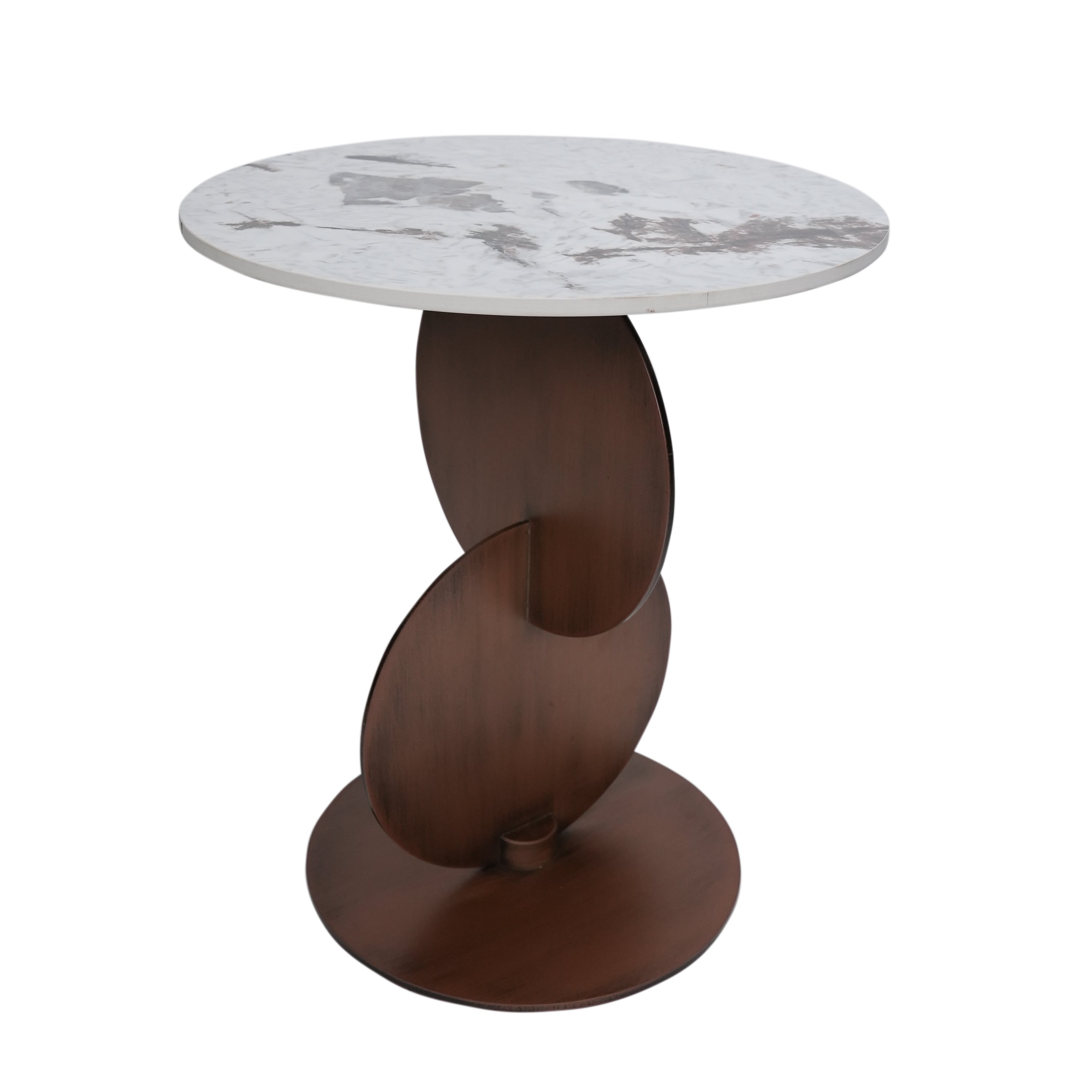 Trosa Side table With Marble Top And Iron + Metal Base - Brown