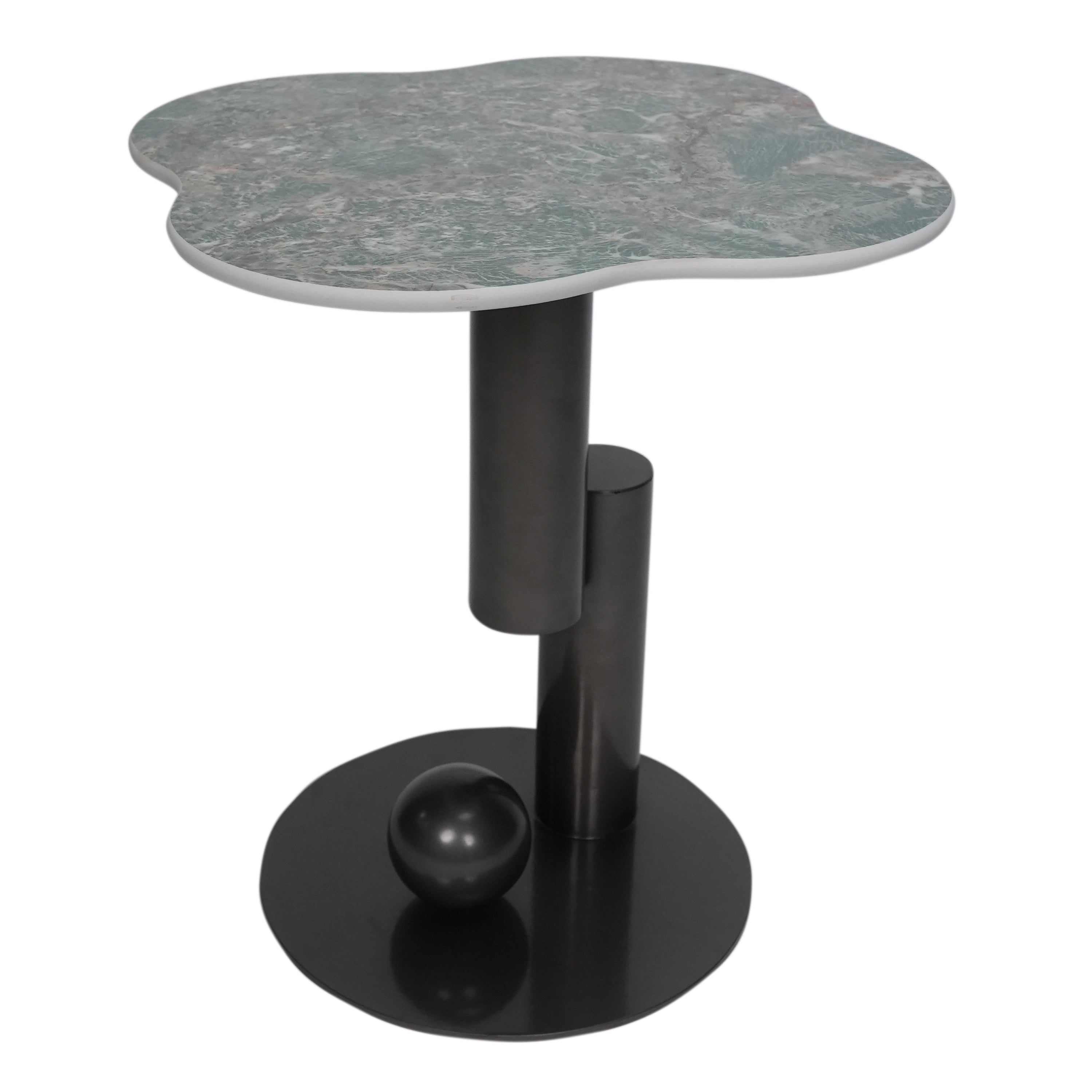 Frisco Side Table With Marble Top And Iron Base  - Black