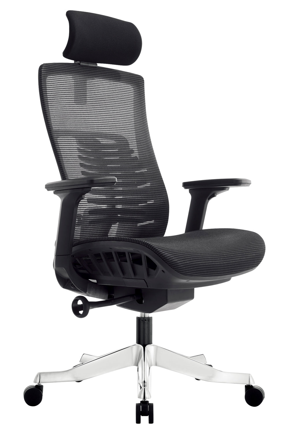Apollo High Back 3D Workstation Swivel Chair with Mesh Seat And Aluminum die cast Base - Black