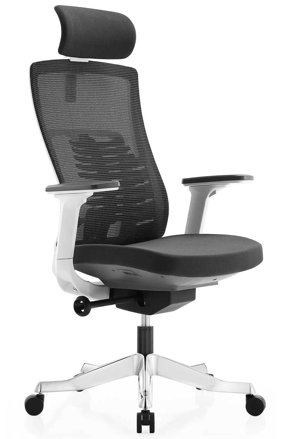 Apollo High Back 3D Workstation Swivel Chair with Cushion Seat And Aluminum die cast Base - White