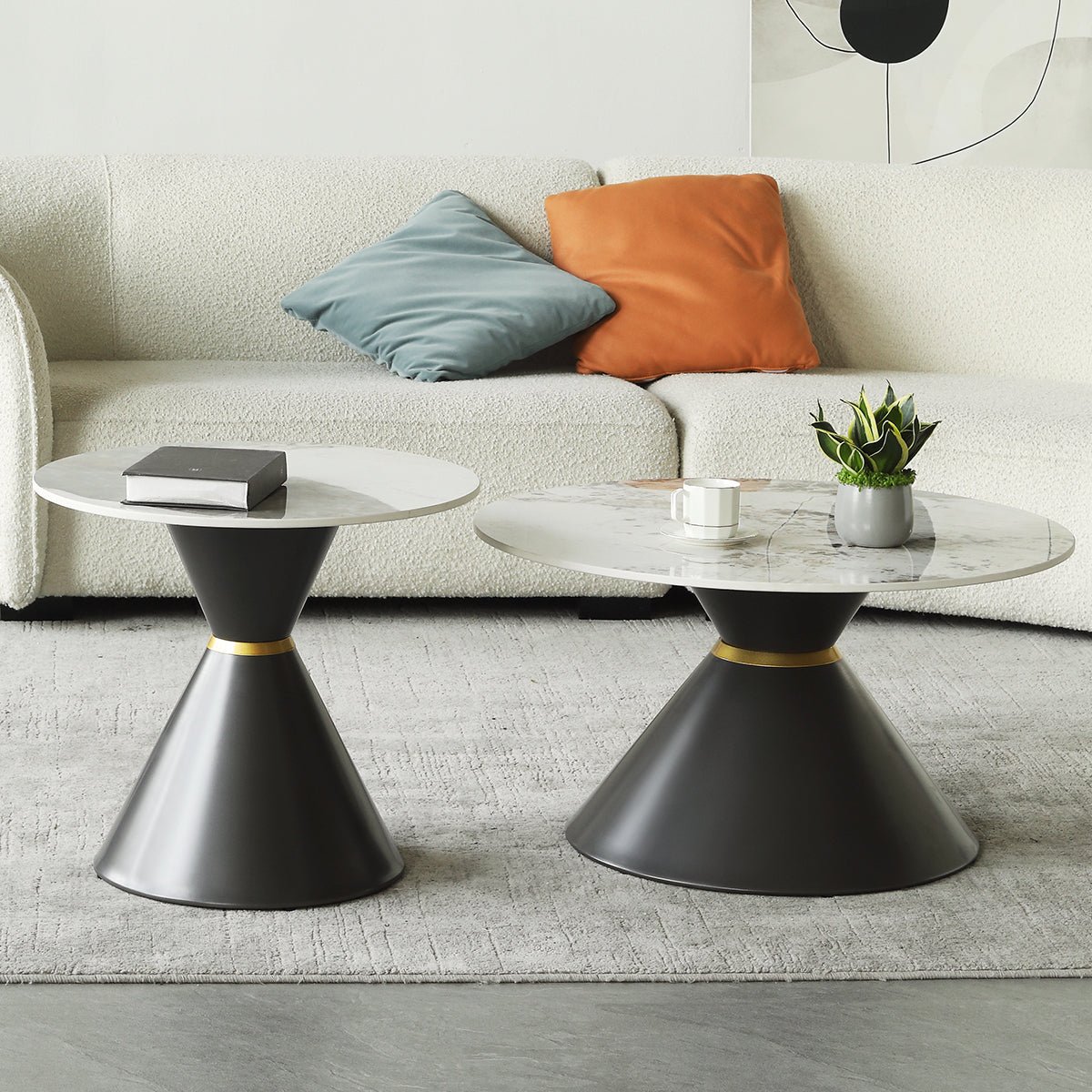 Saigon center Table With Marble Top And Iron + Metal Base