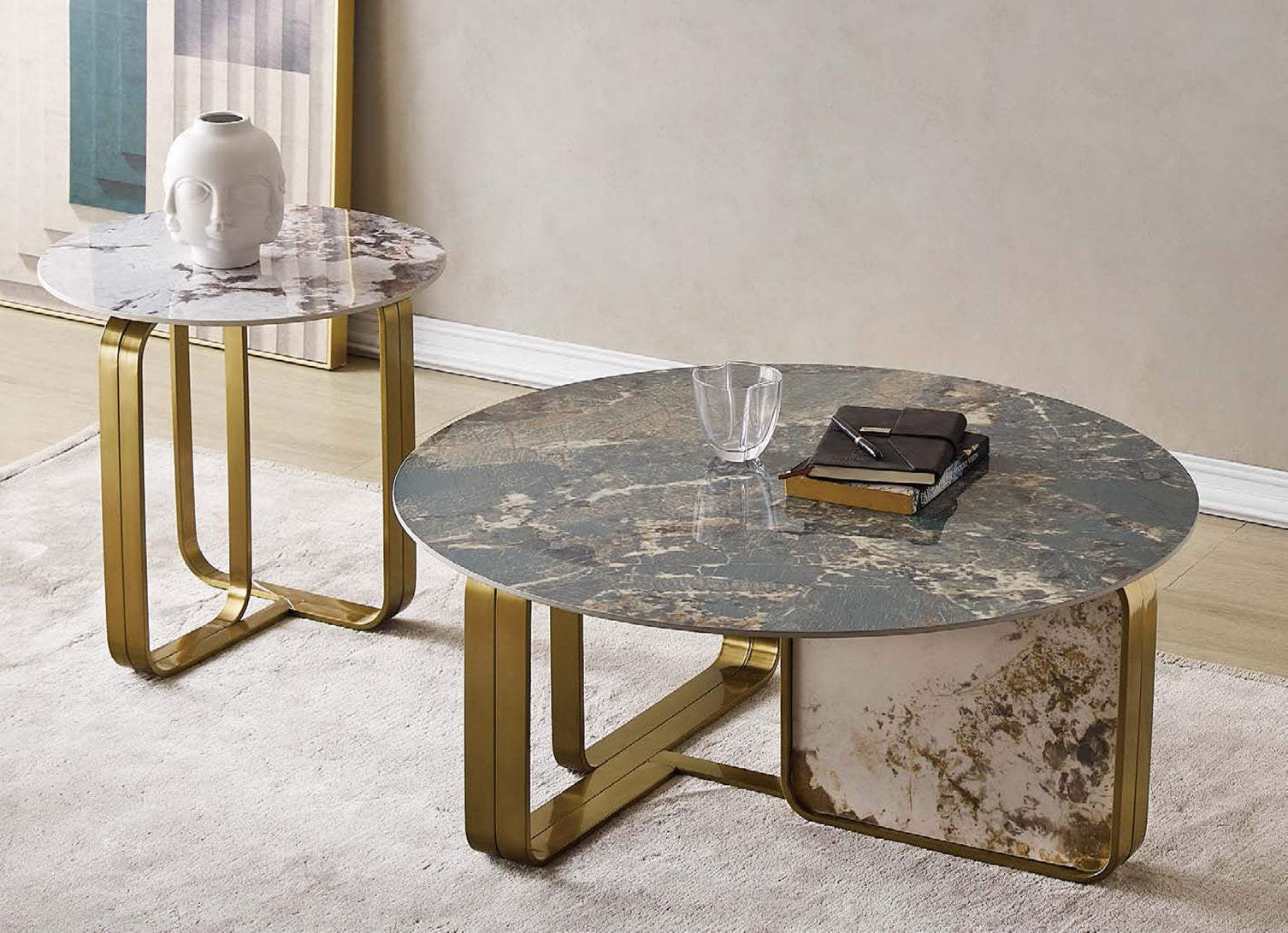 Dallas Center Table With Marble Top And Stainless Steel Base