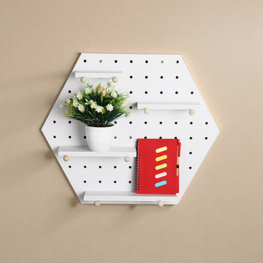 Urbancart Multipurpose Hexagonal Shelf/Decorative Storage Rack Wall Shelf (Number of Shelves - 4, White)
