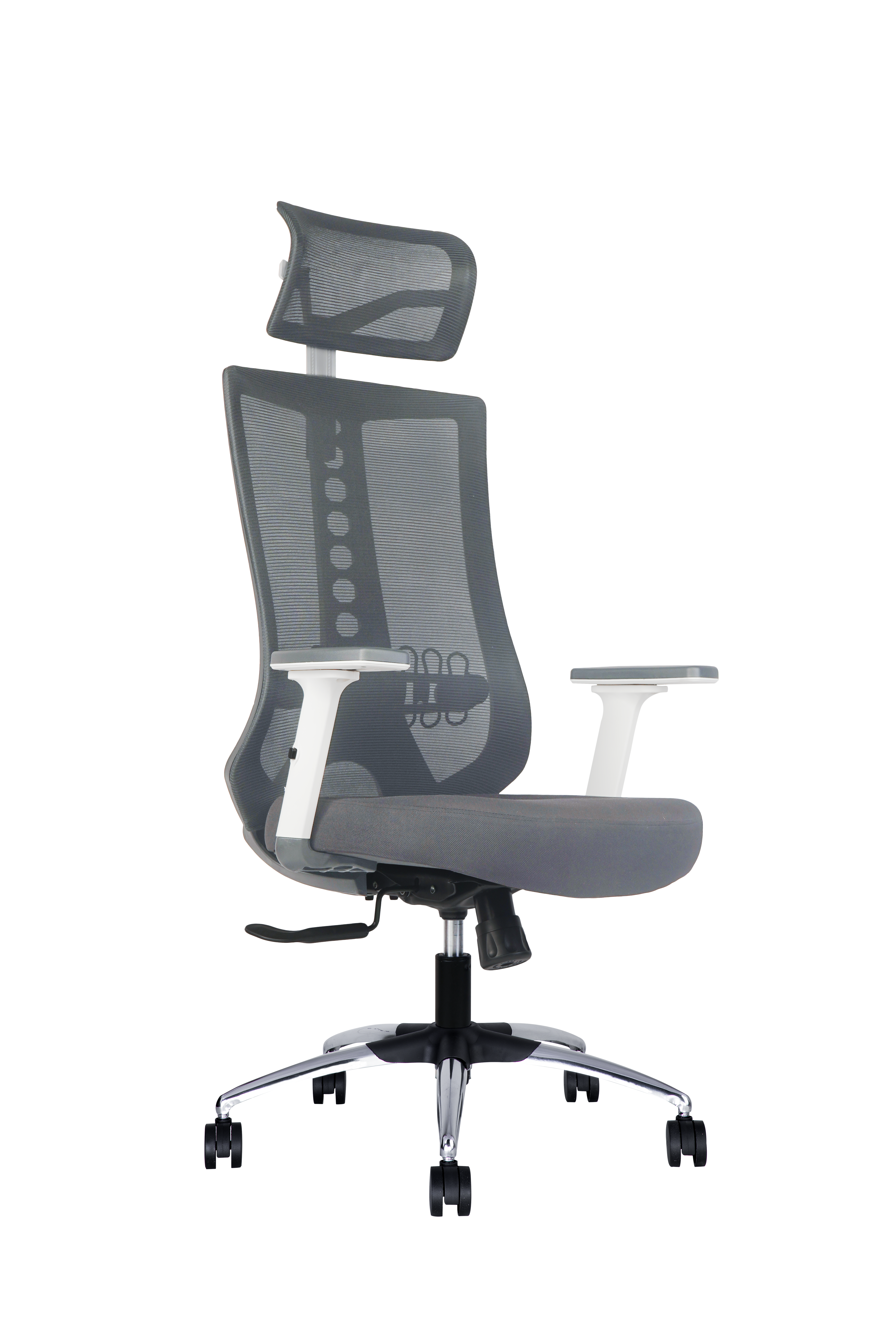 Karl High-Back Office Chair with Cushion Seat, 2D Armrest And Chrome Base - Grey