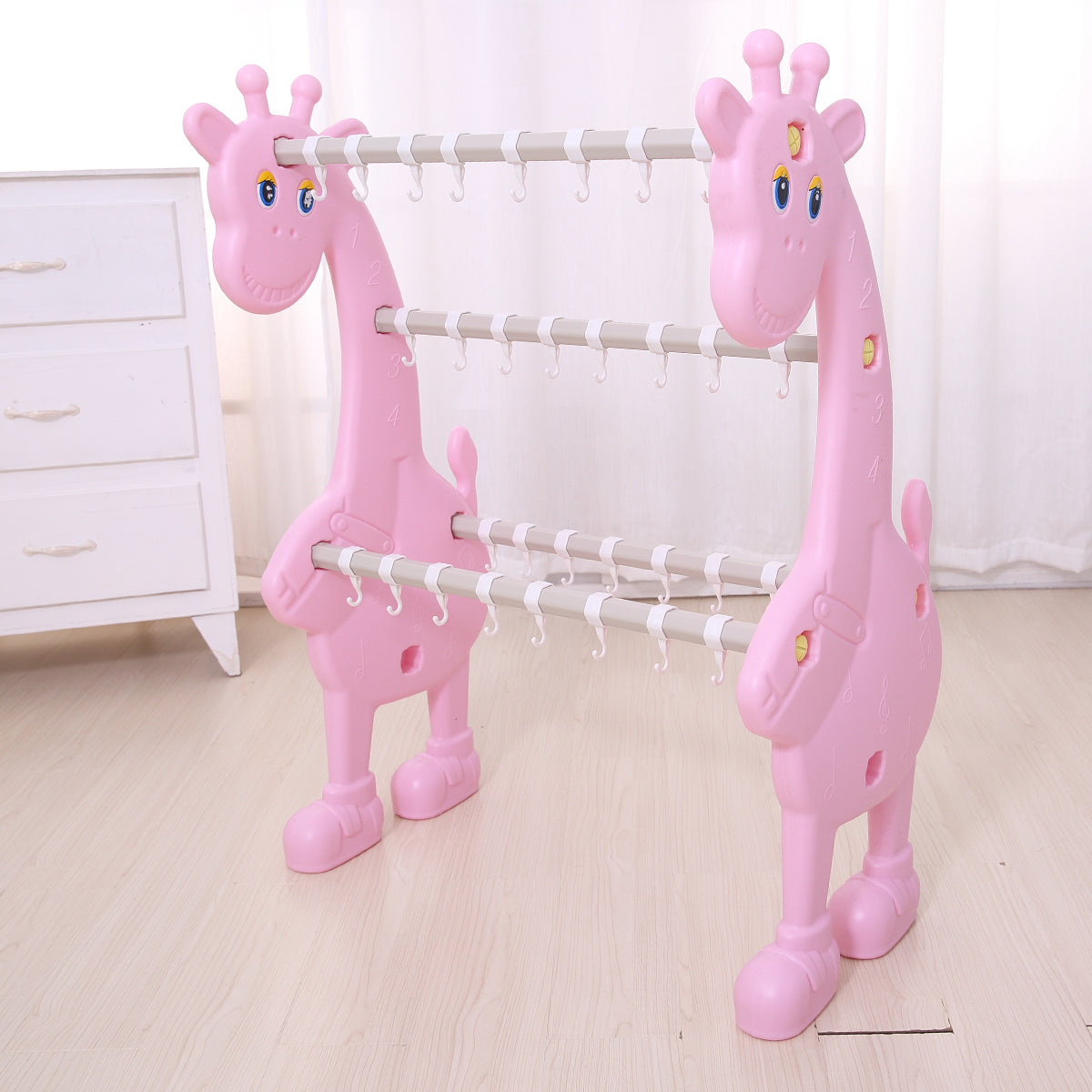 Giraffe 4-Tier Clothes Drying Organizer Stand Hanger with 40 Hook. (Pink) KIDS CLOTH DRYER urbancart.in