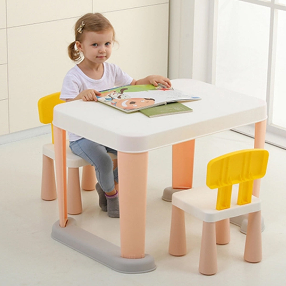 Kids Modern Non slip Table x 1 and Chair x 2 Set. Age 1 to 6 (Pink) KIDS TABLE SET urbancart.in