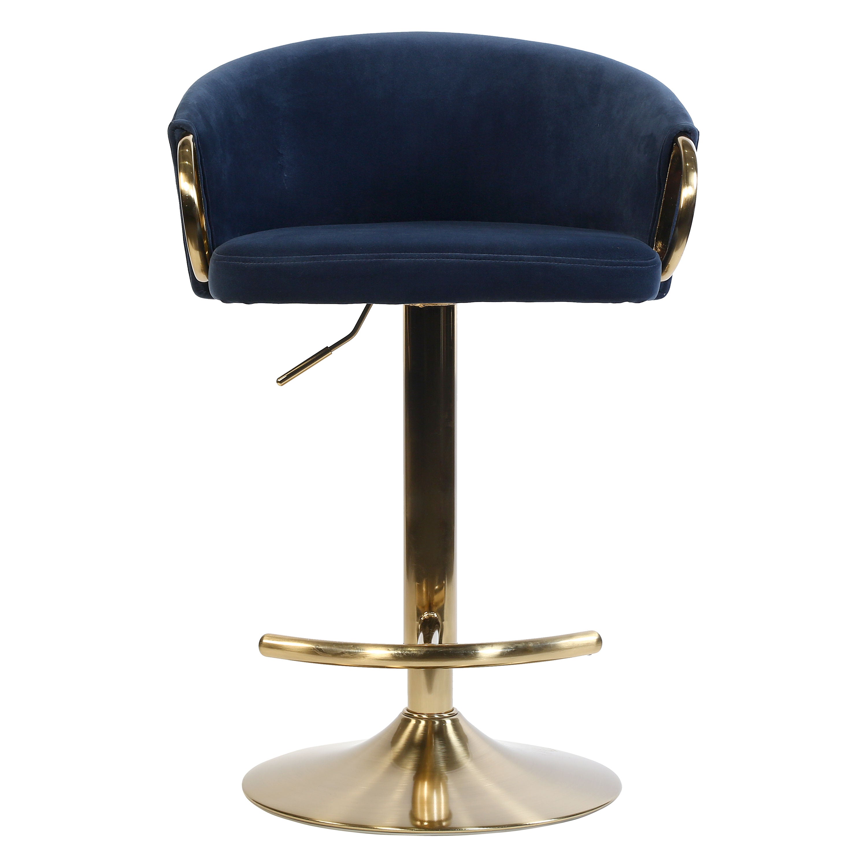 Violet Blue Upholstered Antique Barstool With Adjustable Height, Swivel & Velvet Cushion Seat