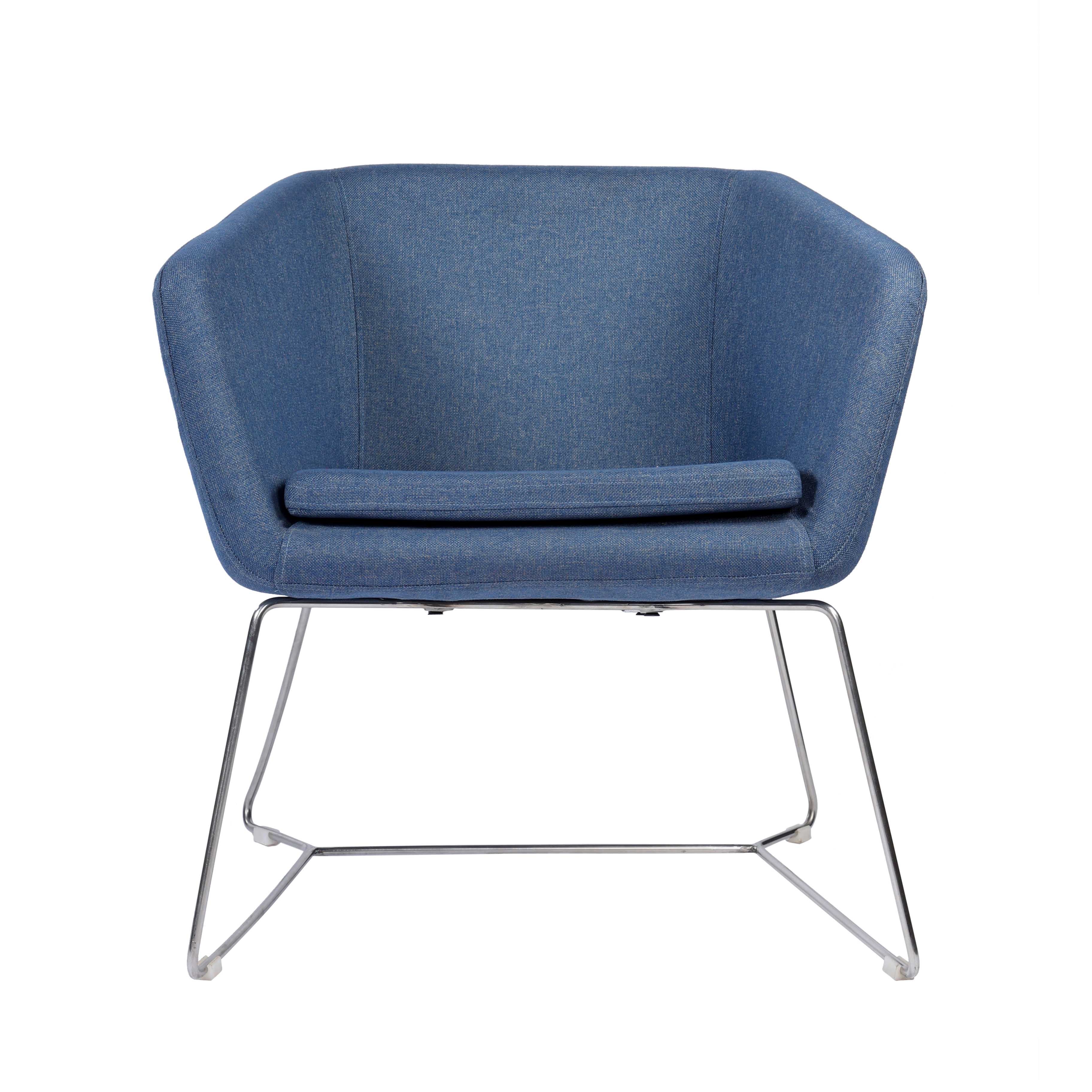 Sydney Fabric Lounge Armchair With Stainless Steel Legs - Blue