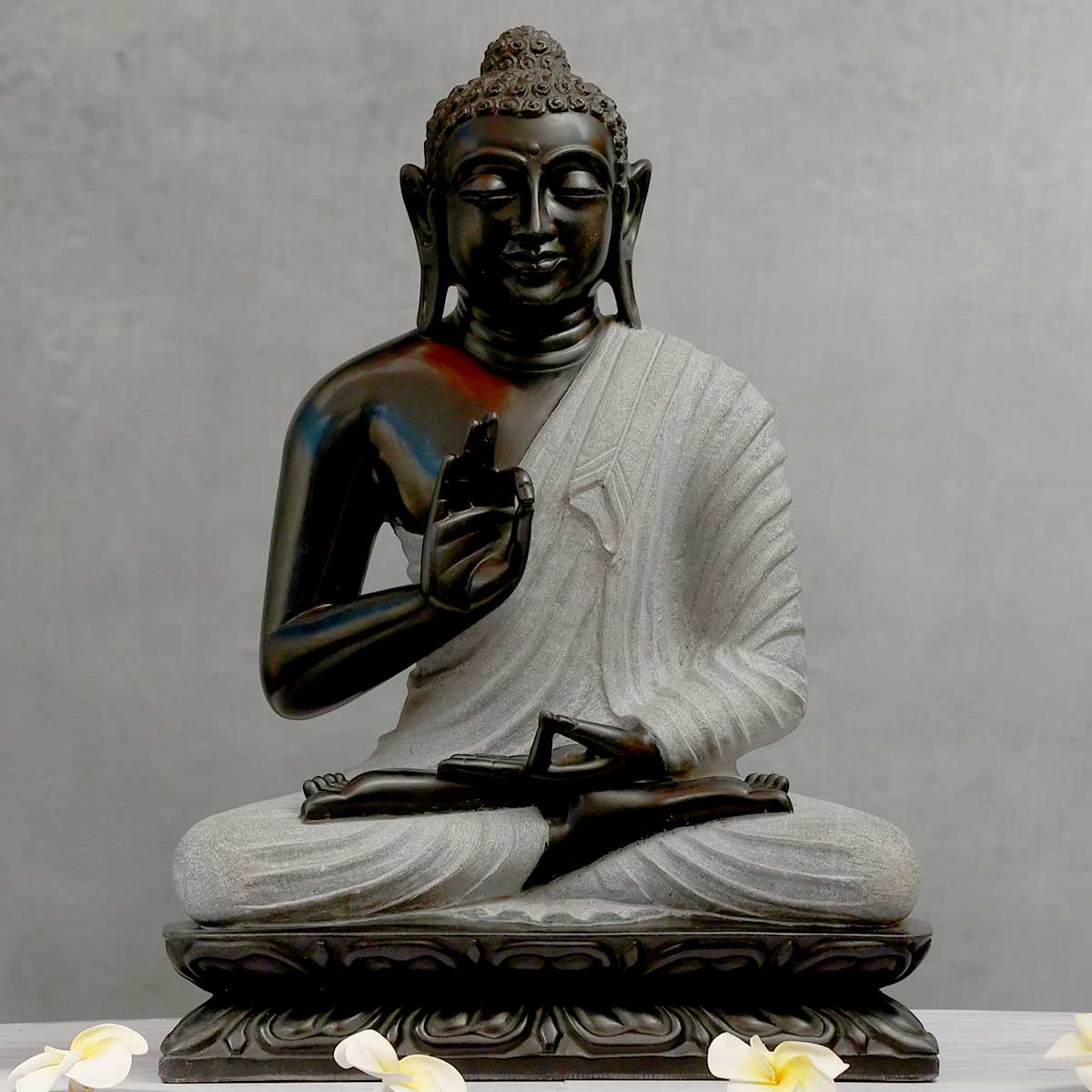 Lord Buddha Sitting Asana made of Natural Black stone, White - 17 x 10 x 24 Inch, 60 Kg