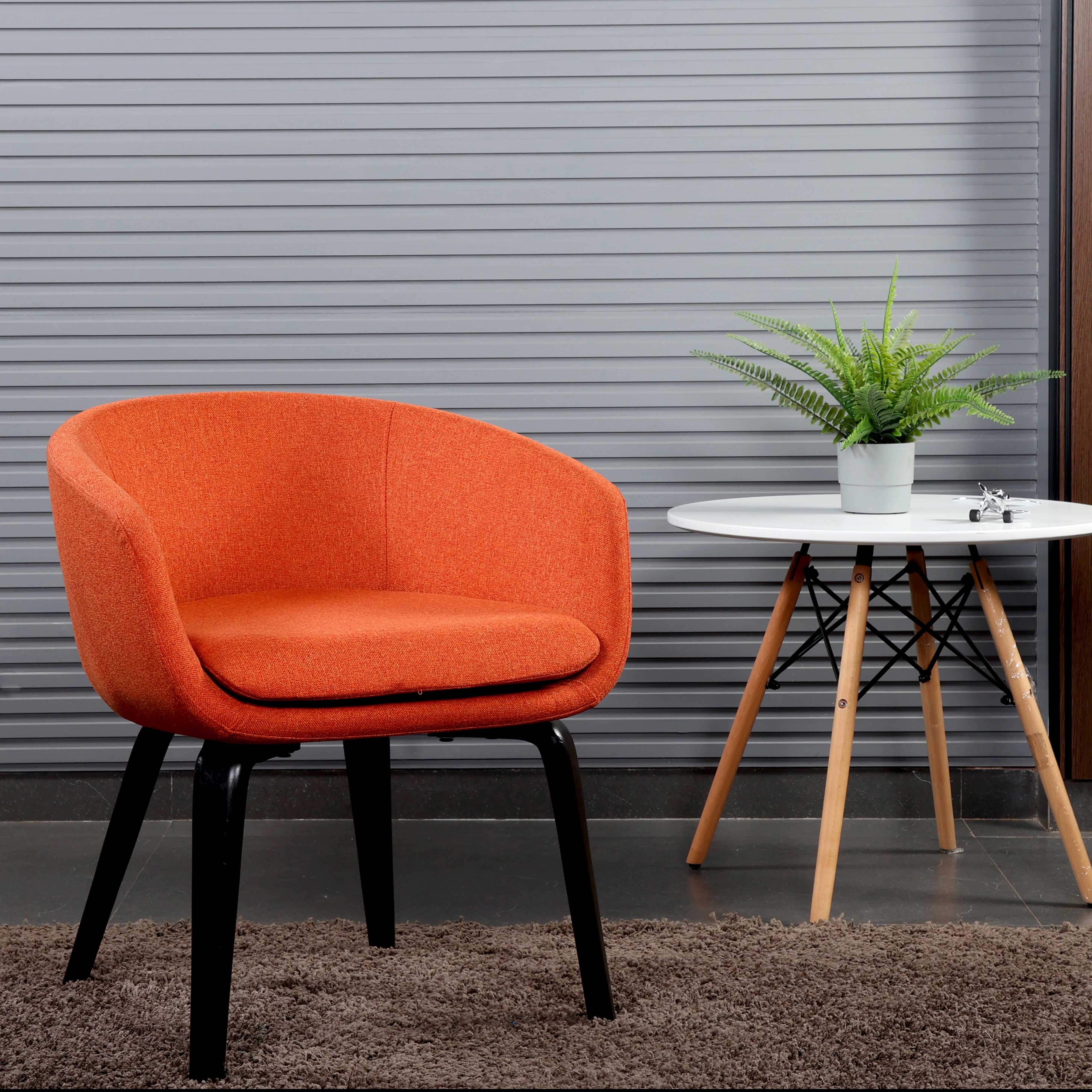 Emilia Modern Fabric Upholstered Lounge Chair With with Wooden Legs - Orange