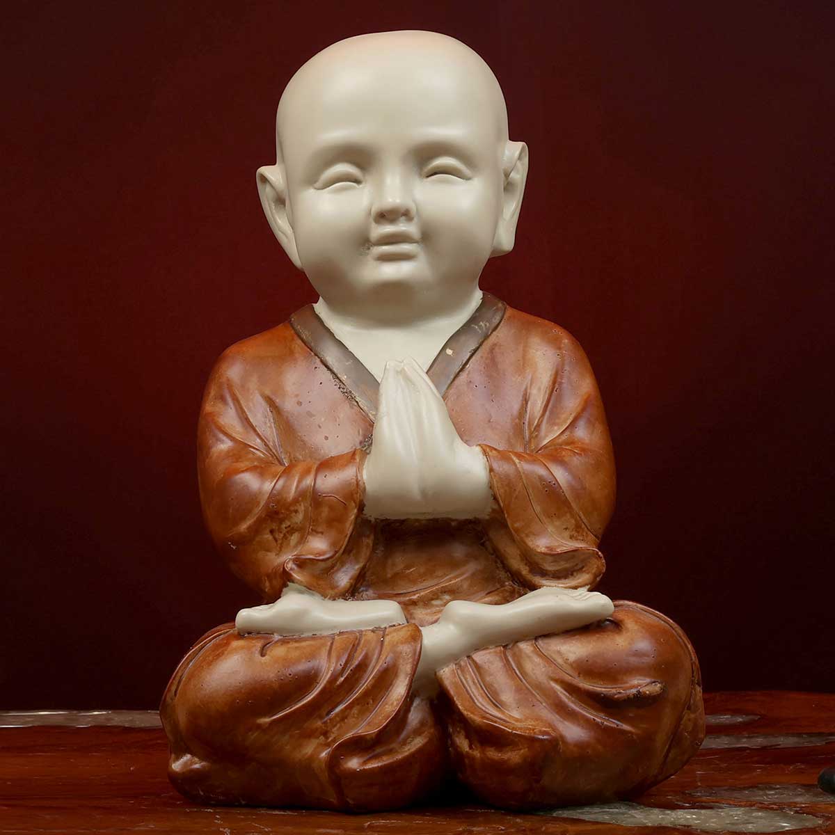 Lord Namaste Monk Sitting Made of Marble Dust - 2.5 x 3.8 x 11 Inch, 1 Kg