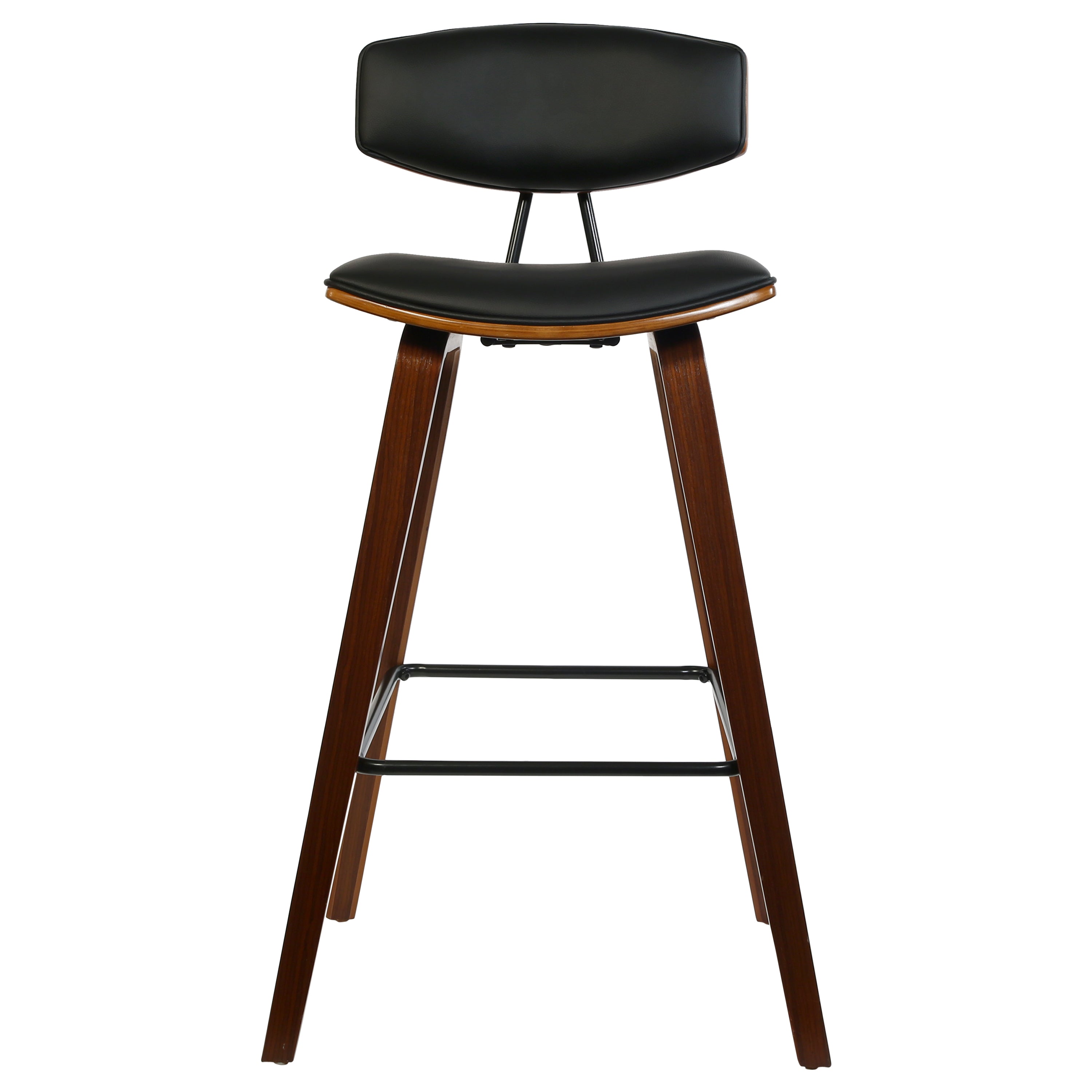 Dario High Wooden Barstool With Curvy Leather Seat And Backrest.