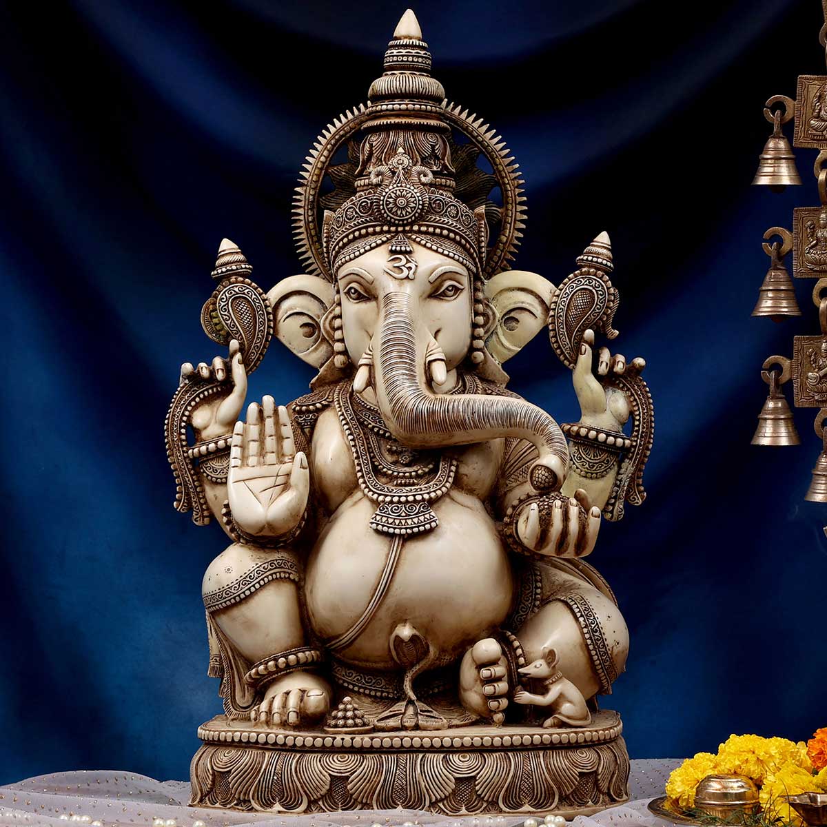 Lord Ganesha with Tusk Idol Ivory made of Soft stone - 28 x 12 x 39 Inch, 36 Kg