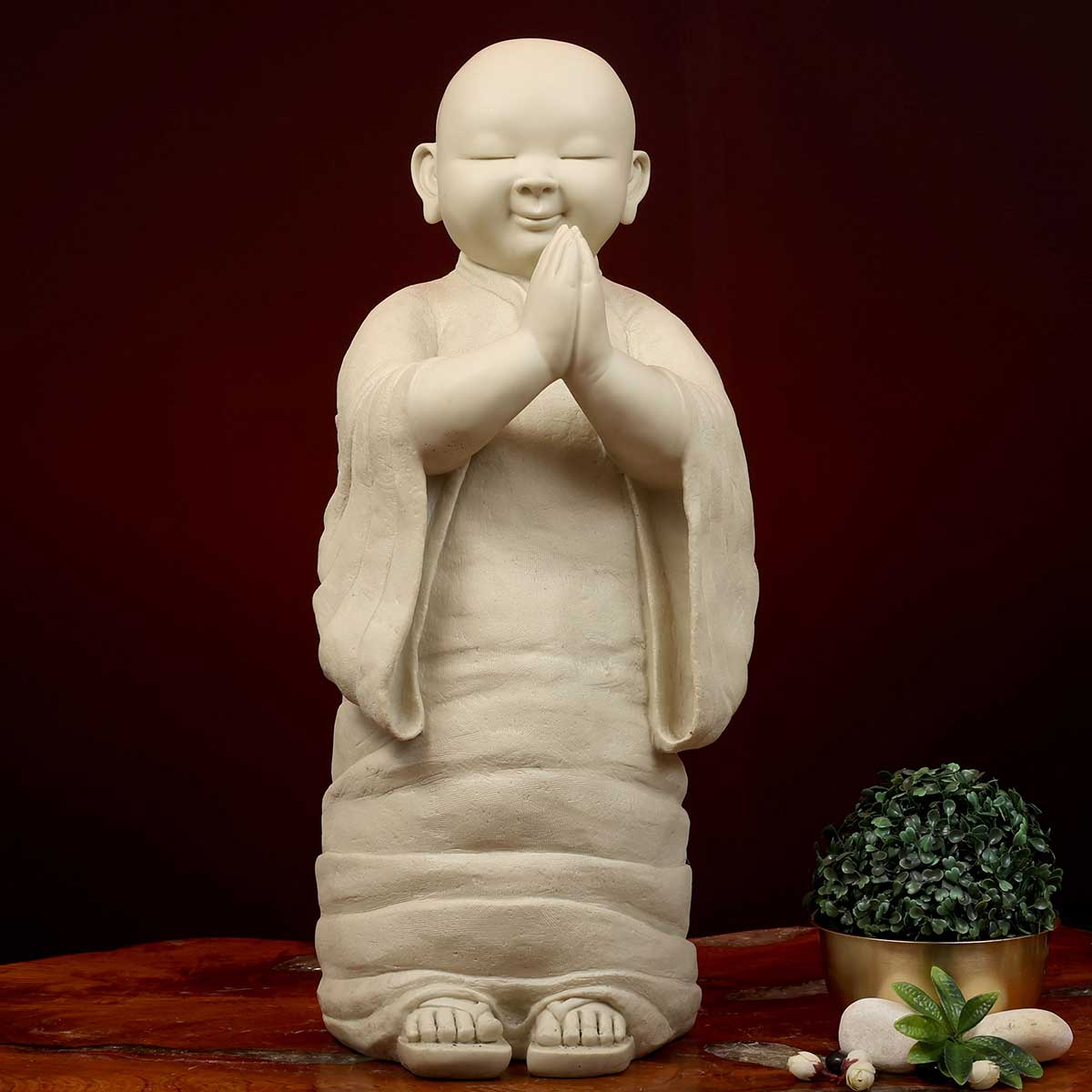 Lord Namaste Monk Made of Marble Dust - 10 x 10 x 27 Inch, 13.7 Kg