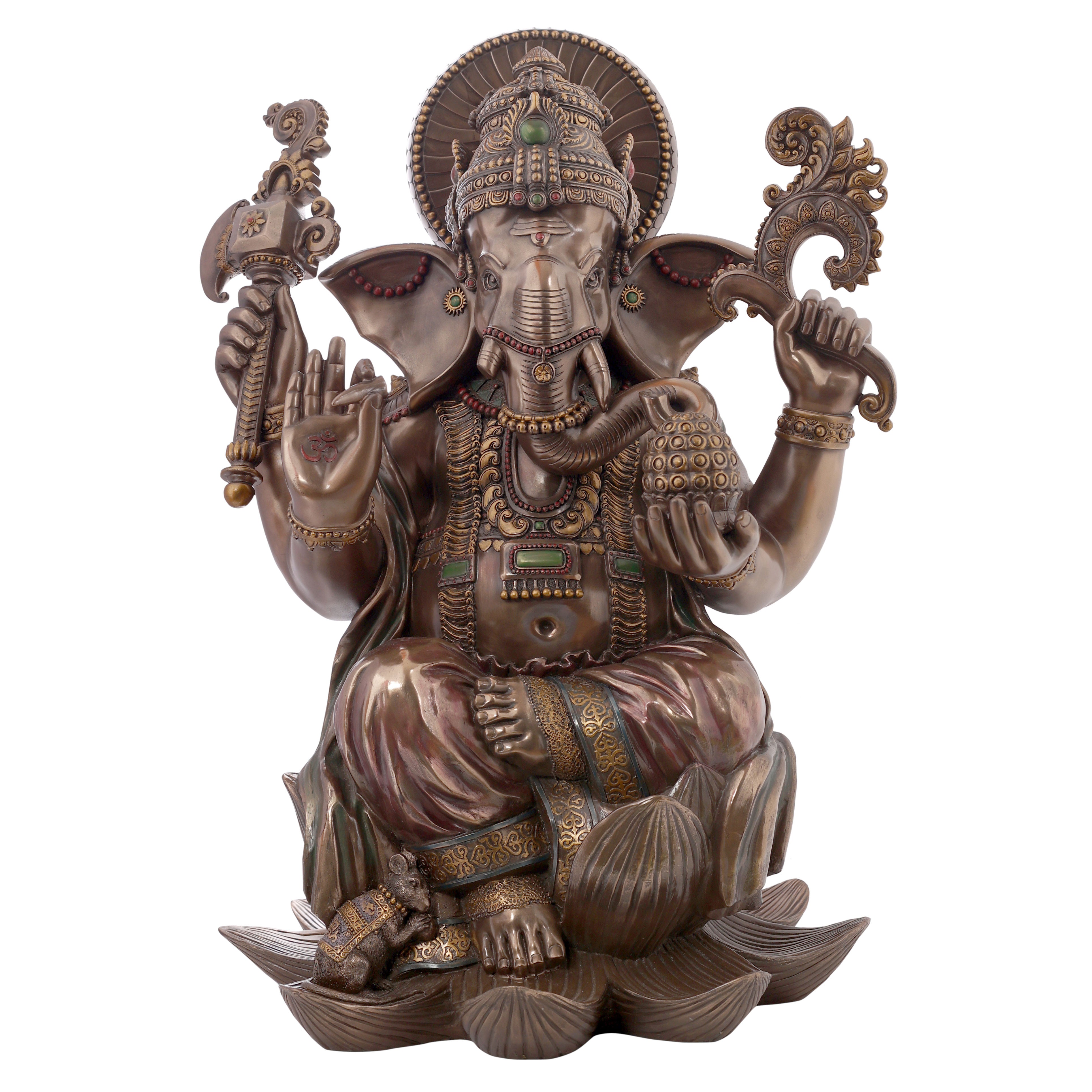 Lord Ganesha sitting on lotus Idol made of Bronze Composite - 18 x 15 x 24 Inch, 11.1 Kg