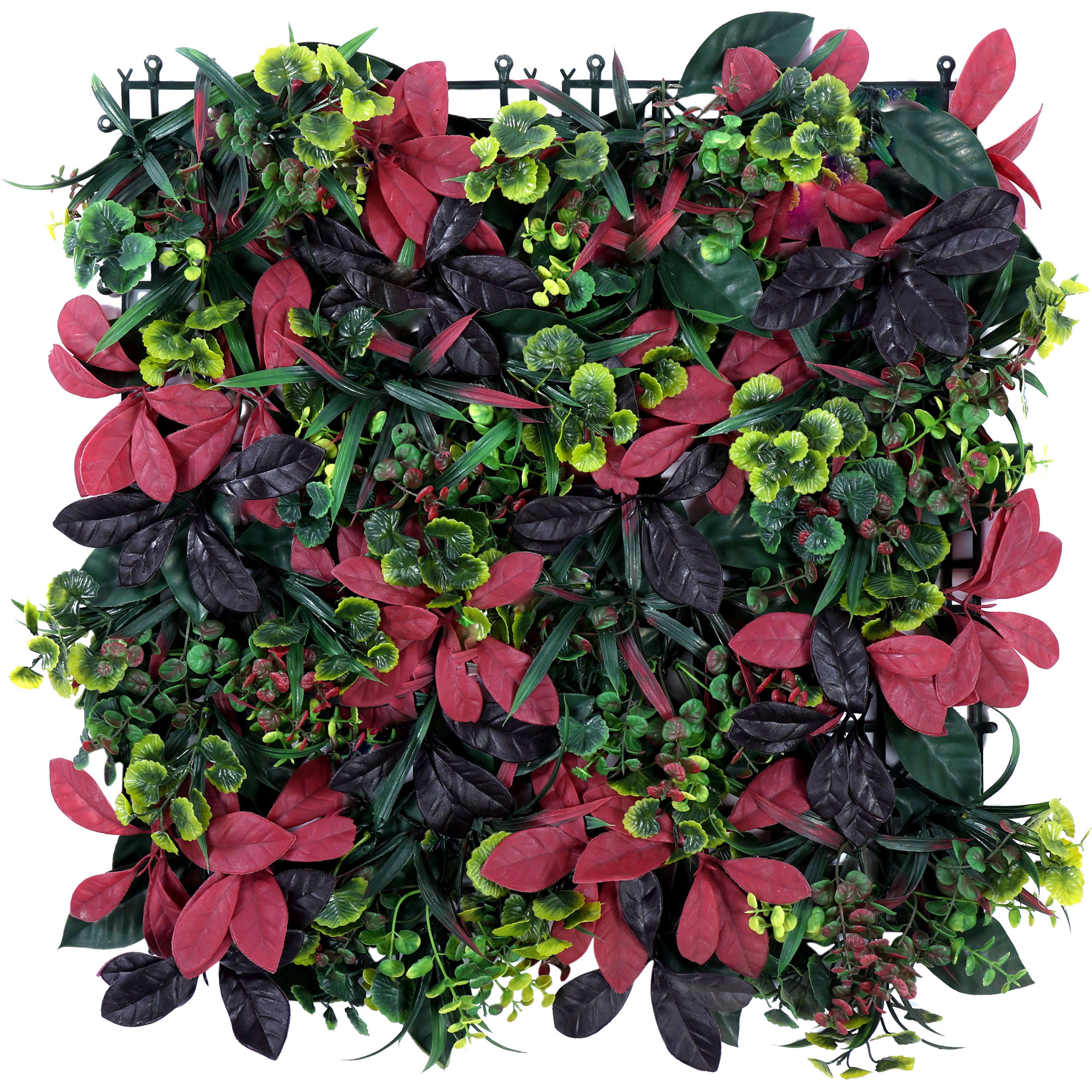 Red and Lush Green Leaves Artificial Vertical Garden Wall Tile (Size: 50cm x 50cm, Pack of 1)