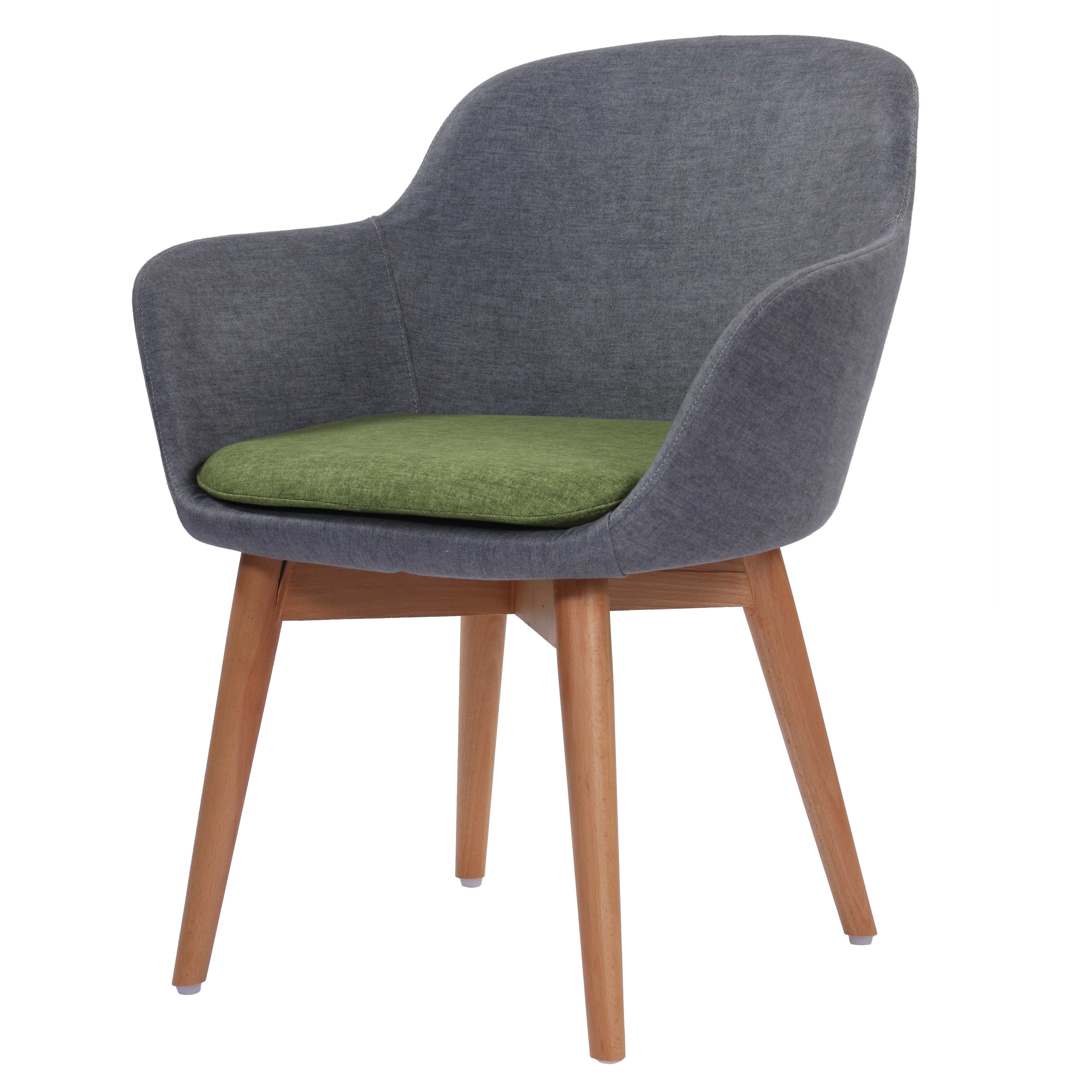 Elsa Living Dining Chair in Upholstered Fabric with Wooden Legs - Grey