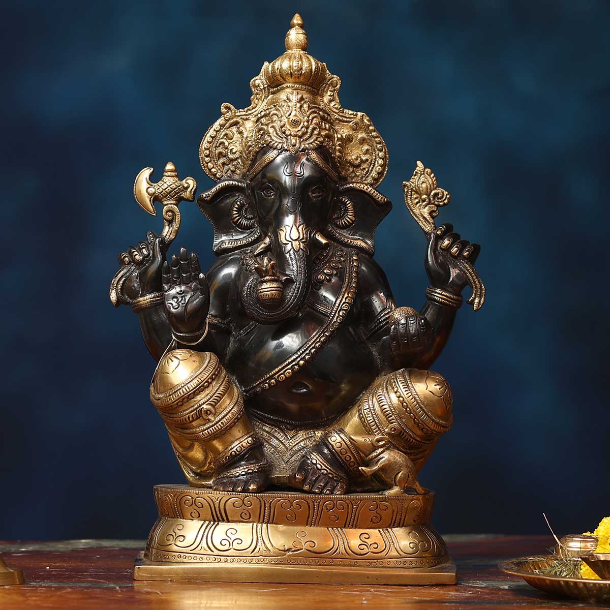 Lord Ganesha black sitting Idol made of Pure Brass - 12 x 6 x 15 Inch, 10.6 Kg