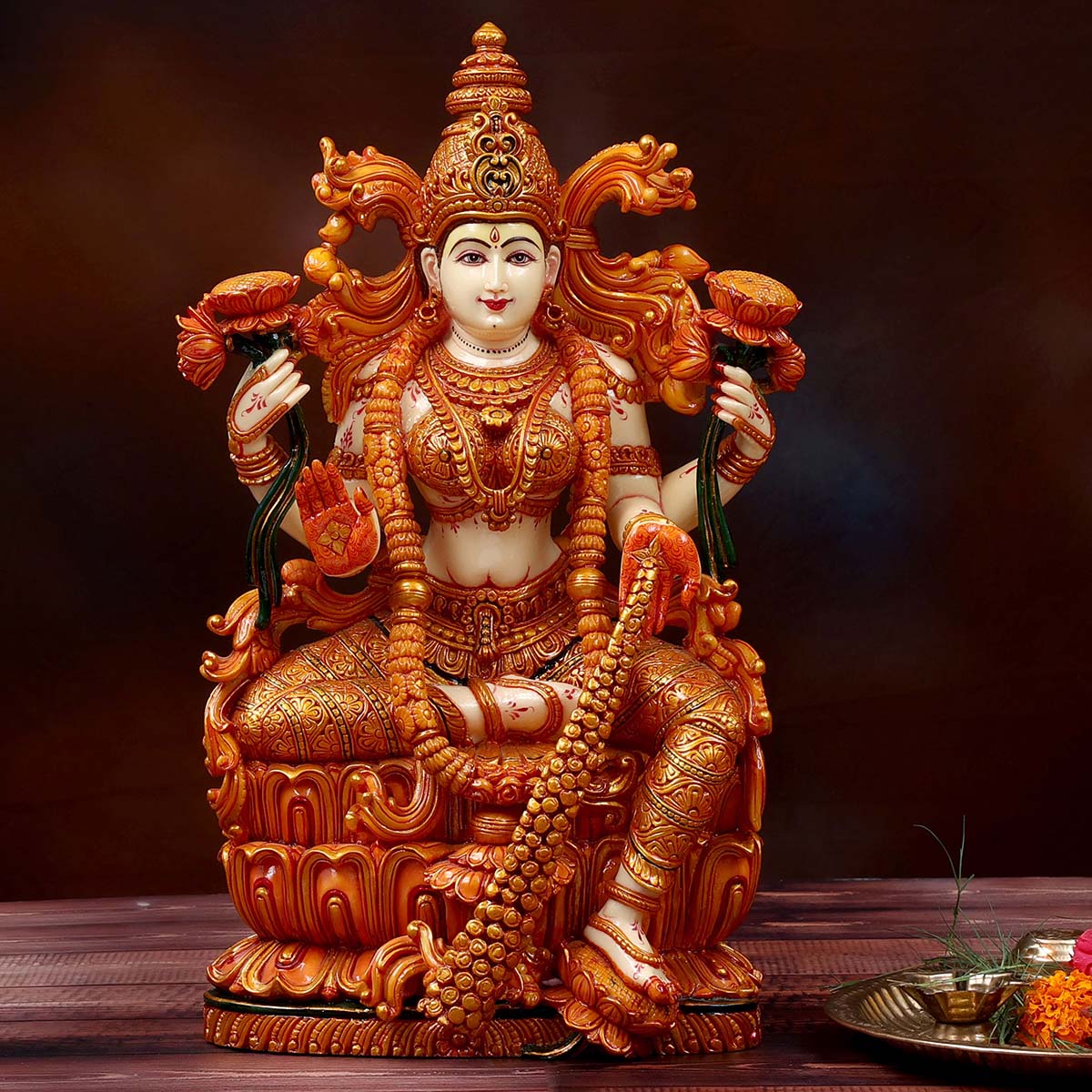 Lord South Indian Laxmi sitting Made of Soft stone - 9 x 5.5 x 15.5 Inch, 5.1 Kg