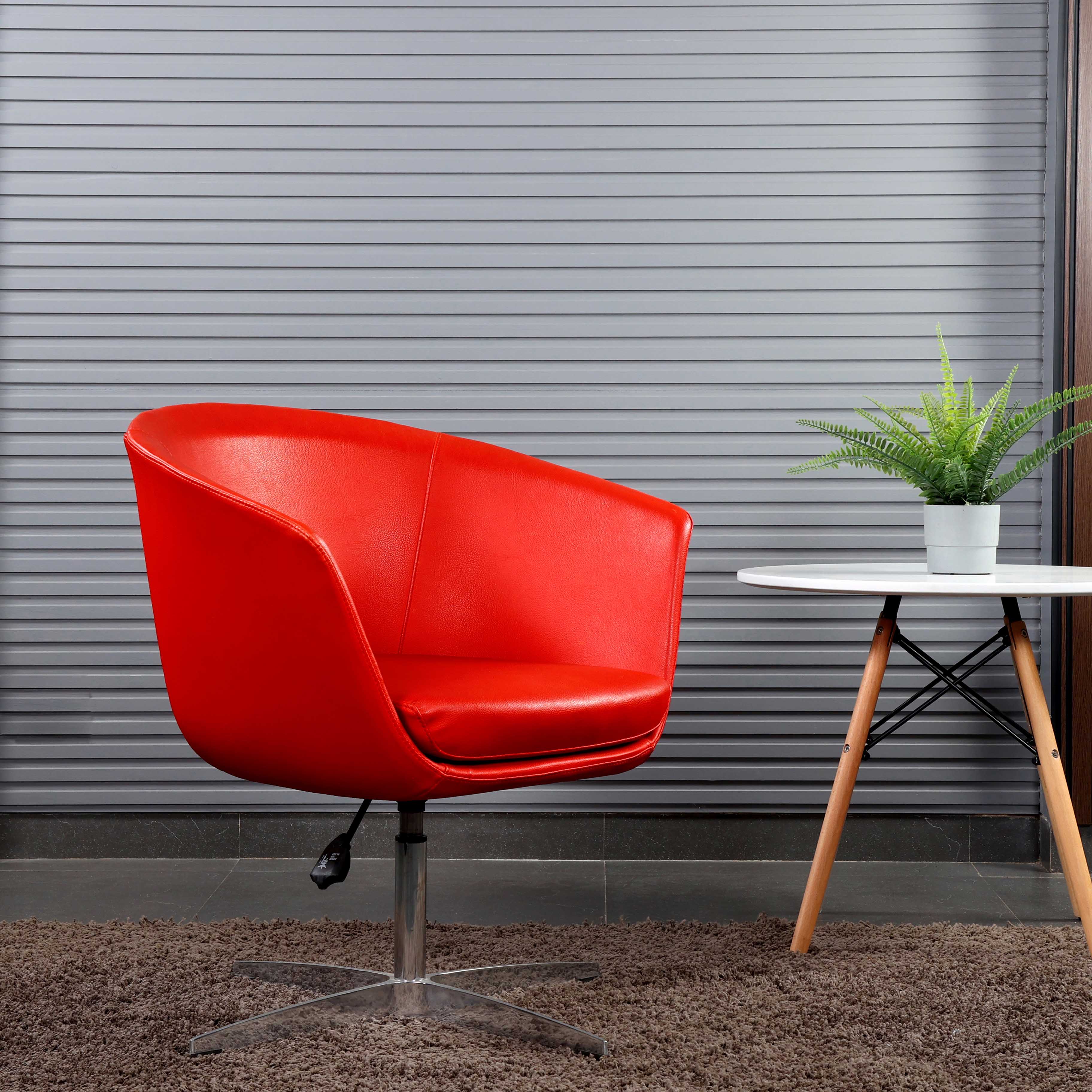 Valencia Revolving Leather Upholstered Aluminium Base Lounge Chair - Red Chair urbancart