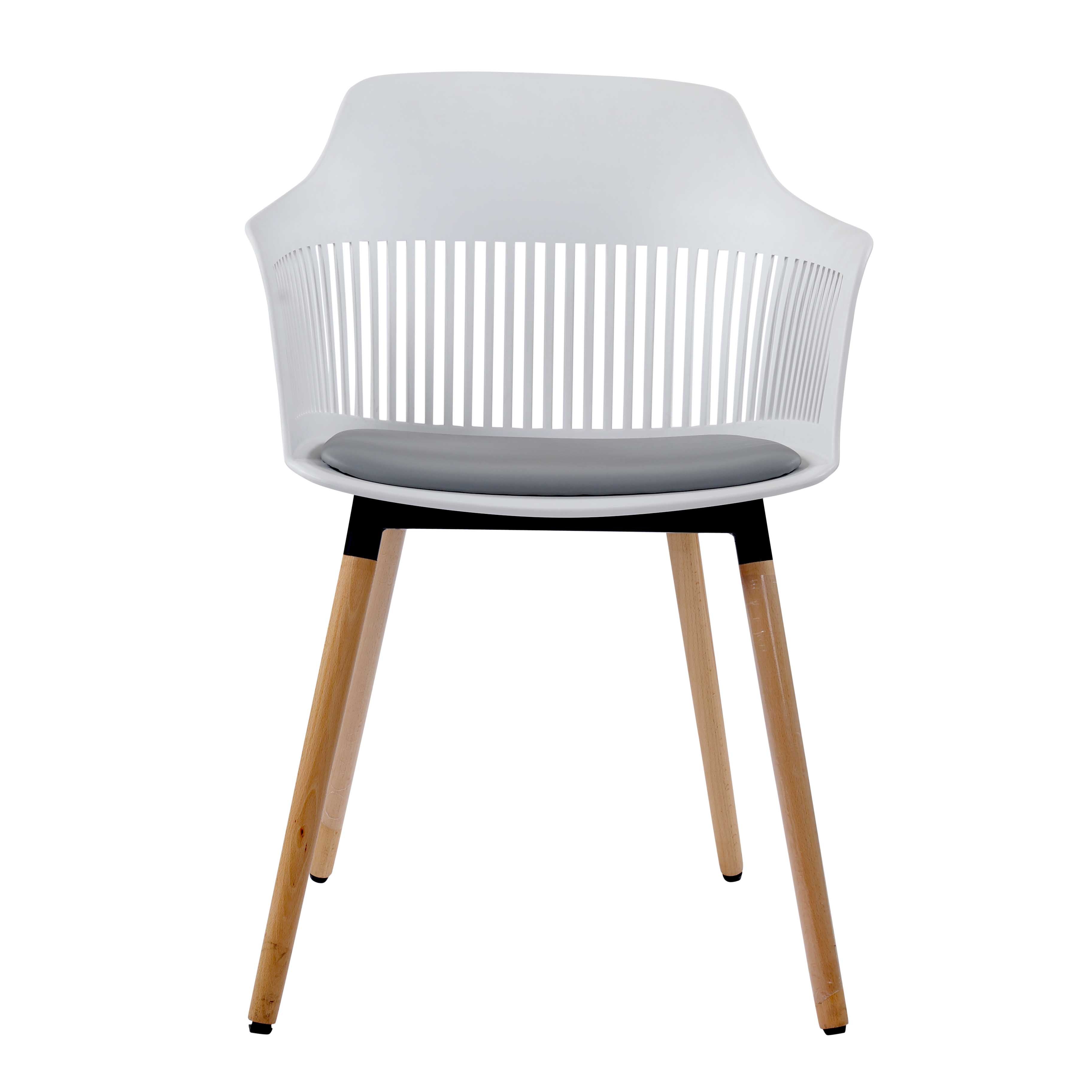 Norah Mid Century Molded Plastic Shell Arm Hollow Out Chair with Wooden Legs - White Chair urbancart