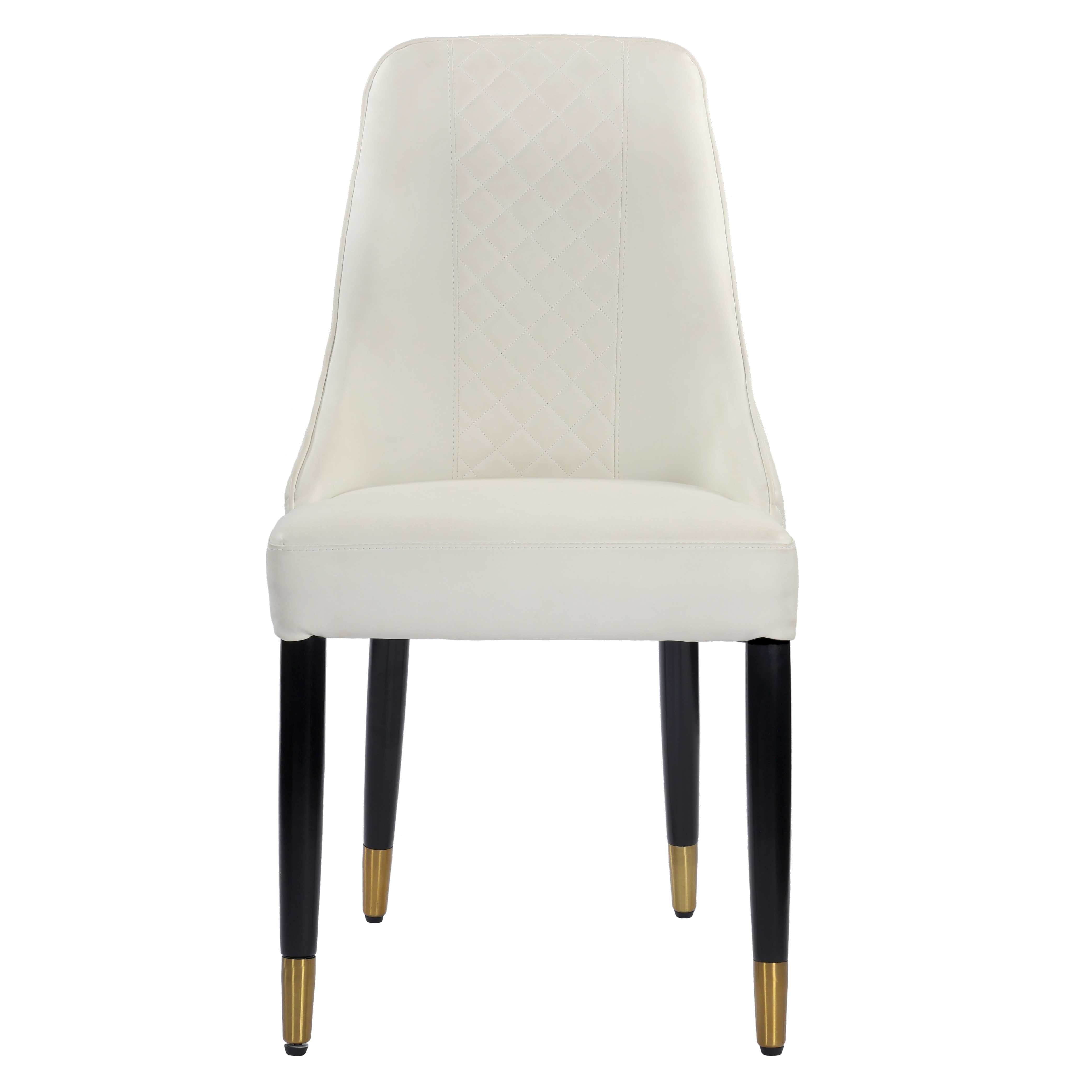 Elena Leather upholstered Dining chair with Gold Finish Metal Legs - White