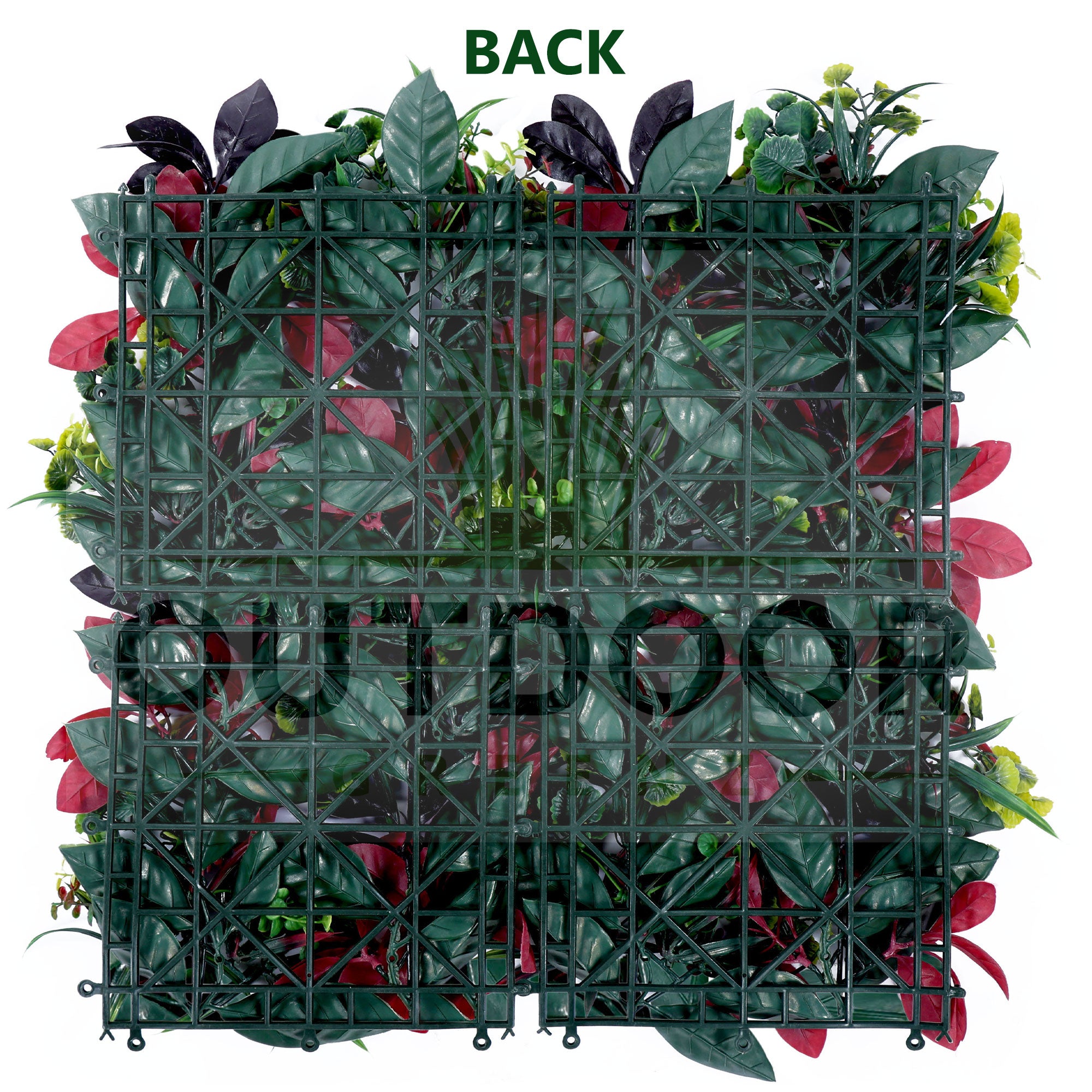 Red and Lush Green Leaves  Artificial Vertical Garden Wall Tile (Size: 50cm x 50cm, Pack of 1)