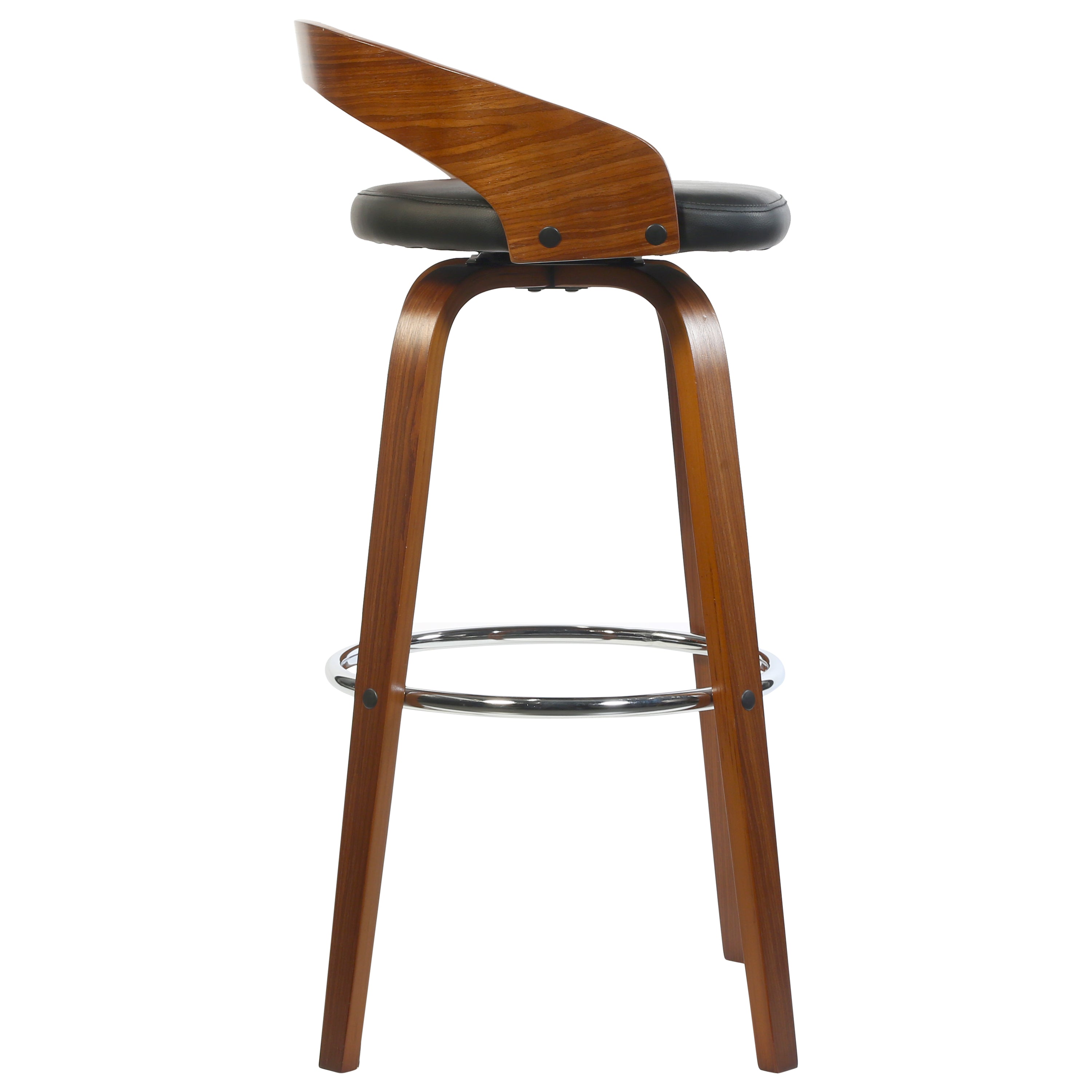 Teo Barstool With Unique Wooden Backrest, Leg And Leather Seat.