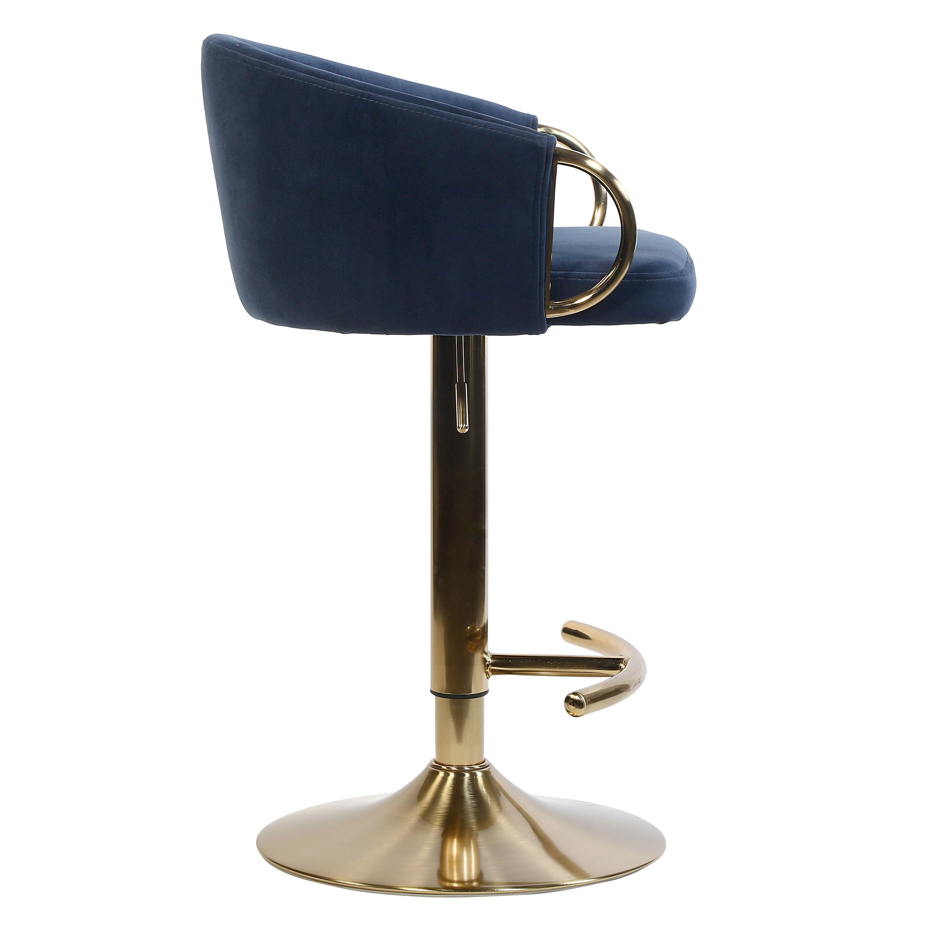 Violet Blue Upholstered Antique Barstool - Side View