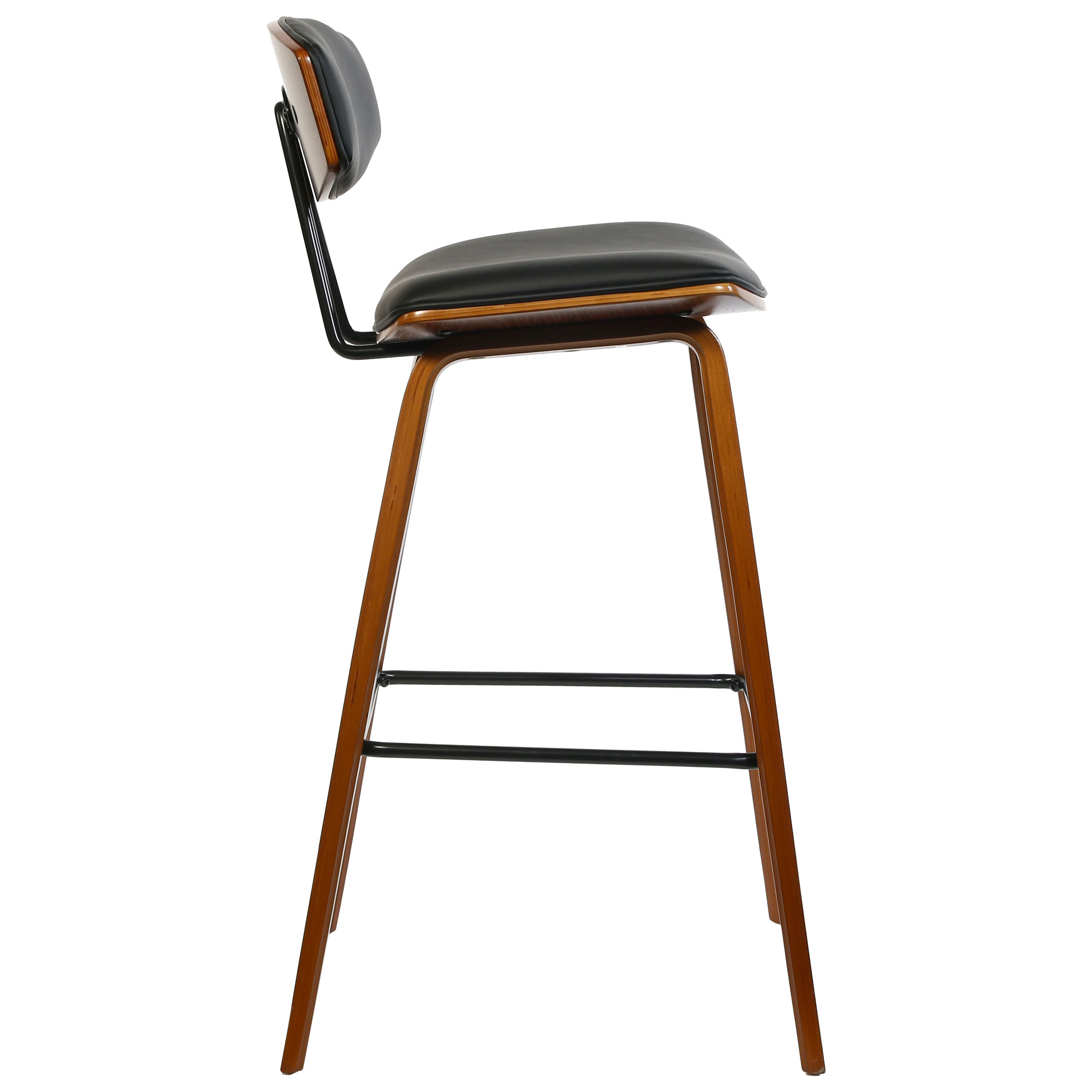 Dario High Wooden Barstool With Curvy Leather Seat And Backrest.