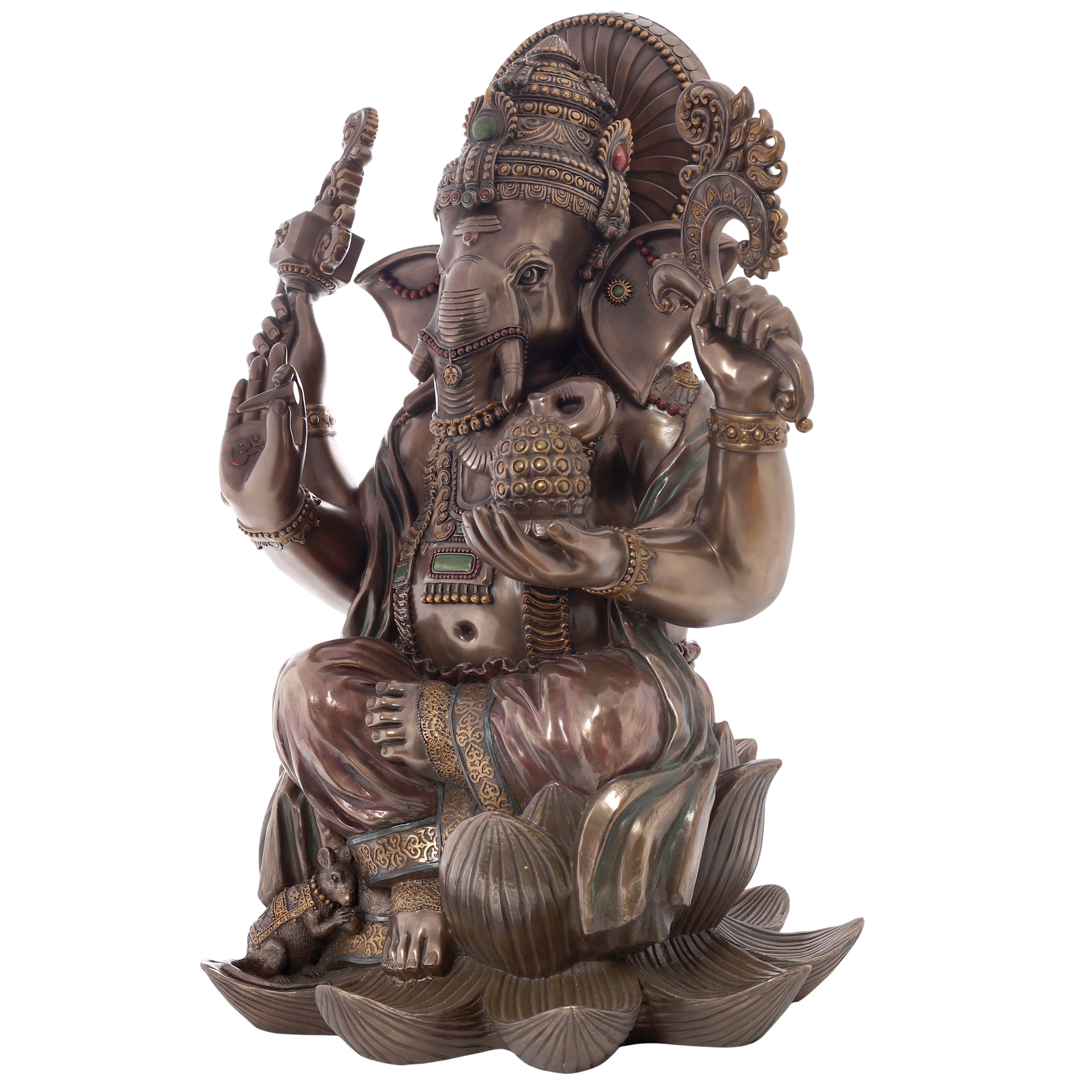 Lord Ganesha sitting on lotus Idol made of Bronze Composite - 18 x 15 x 24 Inch, 11.1 Kg